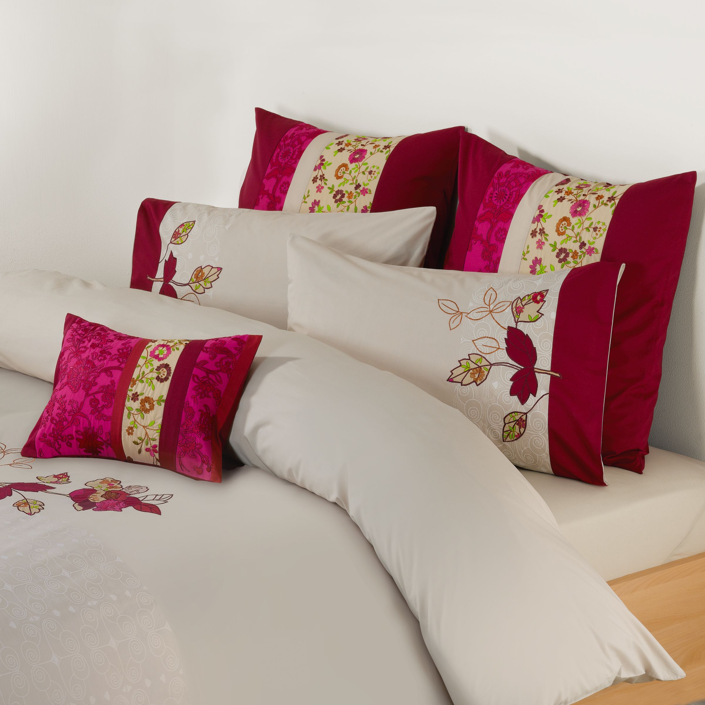 John Lewis Alexis Pillowcases, Parchment / Red