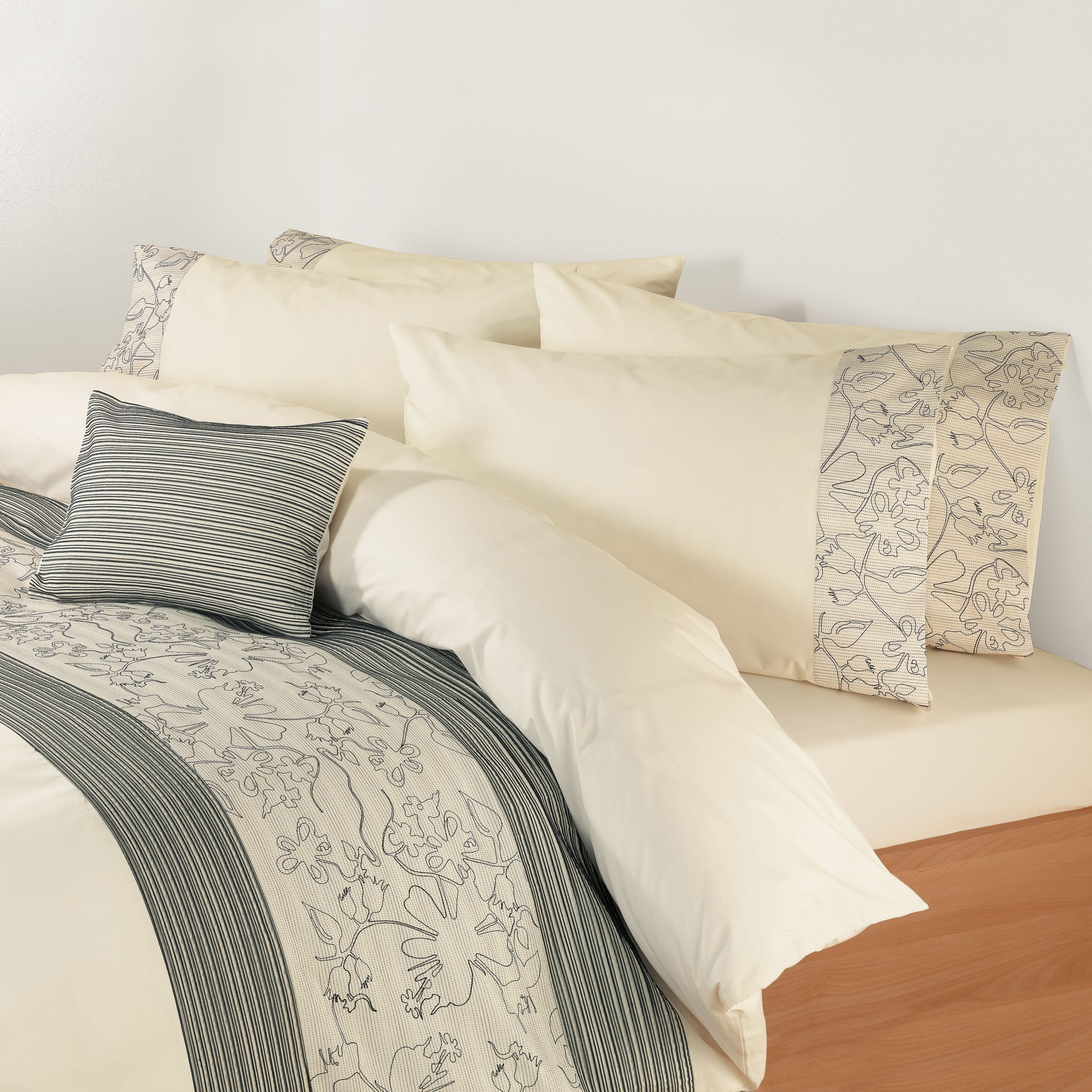 John Lewis Textured Pleats Standard Pillowcase, Cream / Black