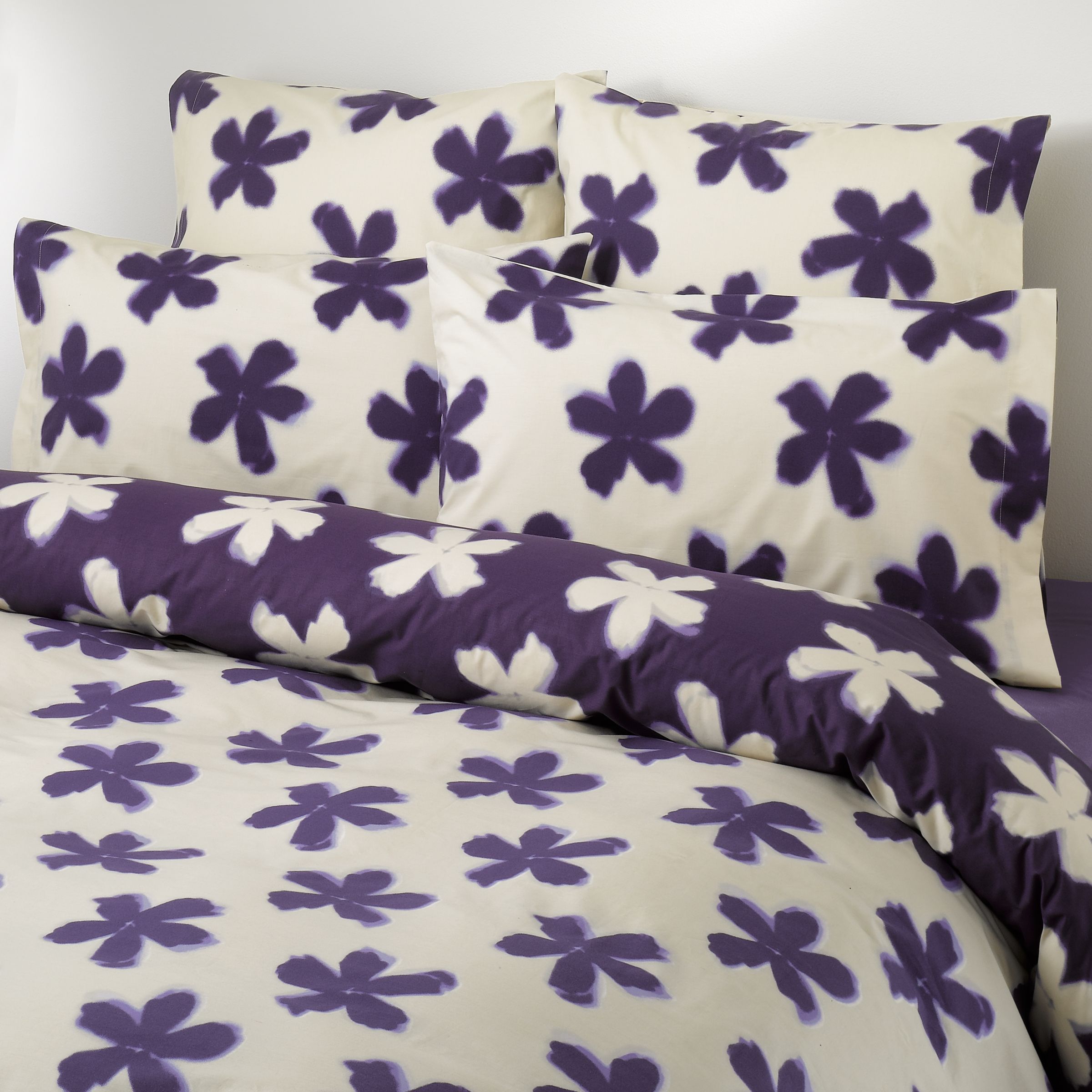 John Lewis Blurry Flower Duvet Cover, Blueberry,