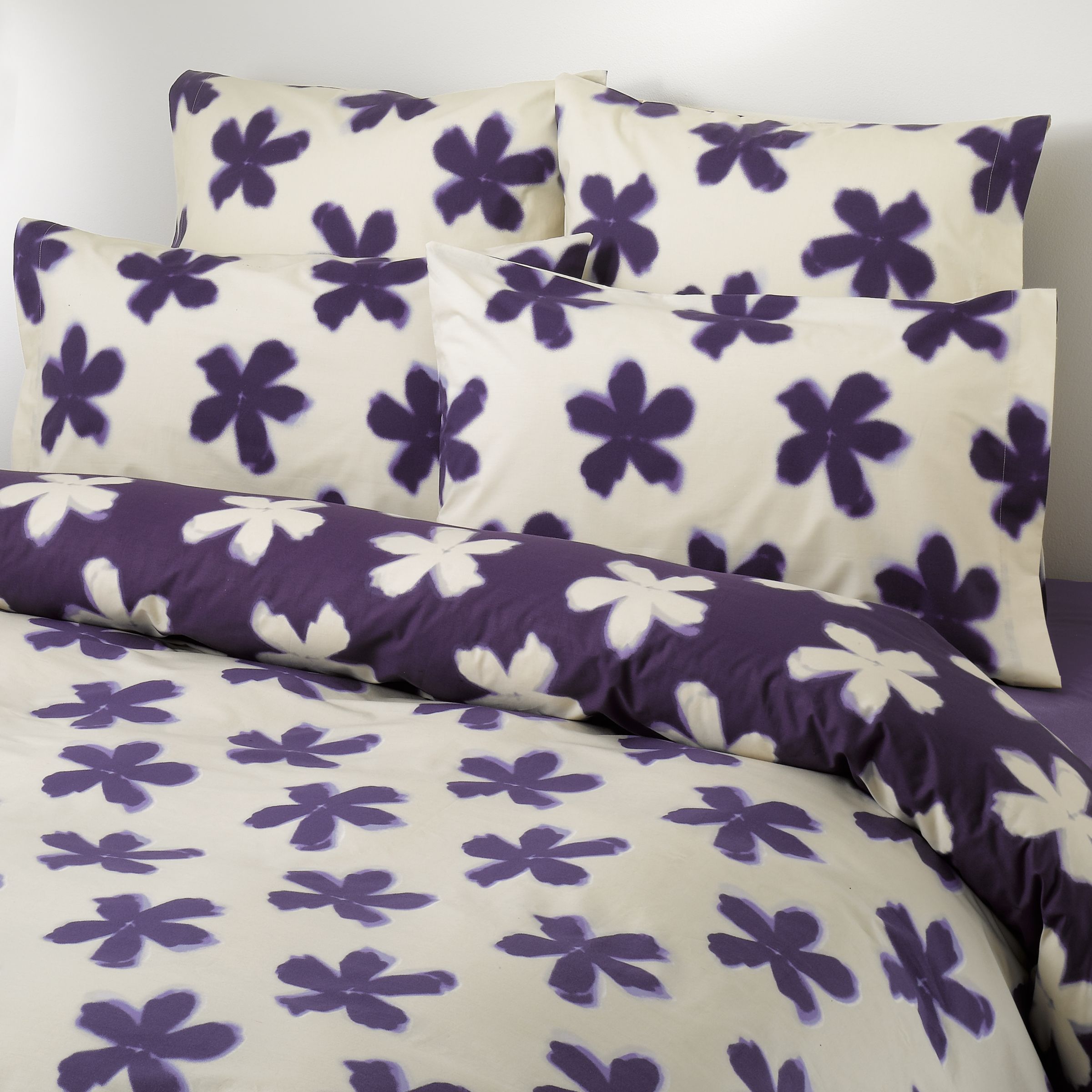 John Lewis Blurry Flower Pillowcases, Blueberry