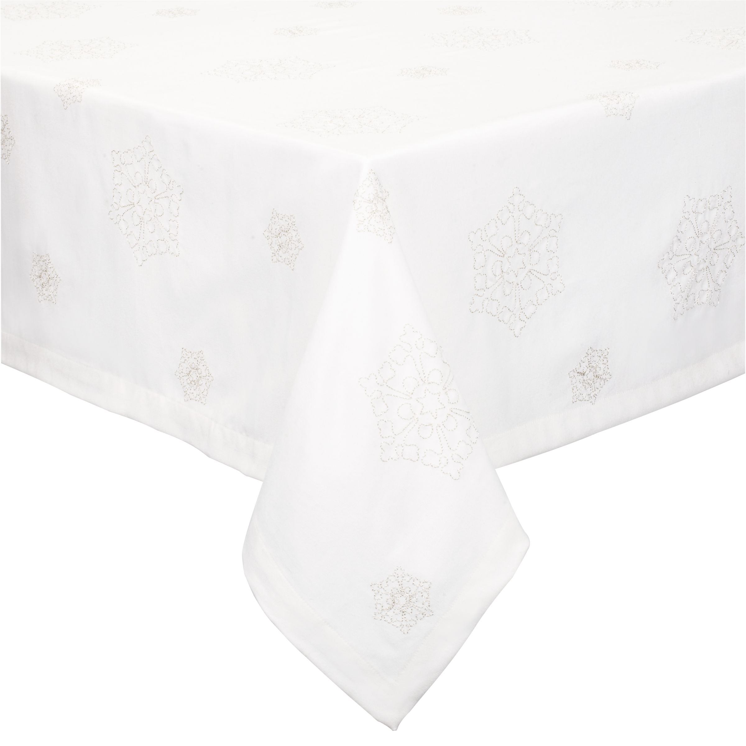 John Lewis Snowflake Tablecloths, White / Silver