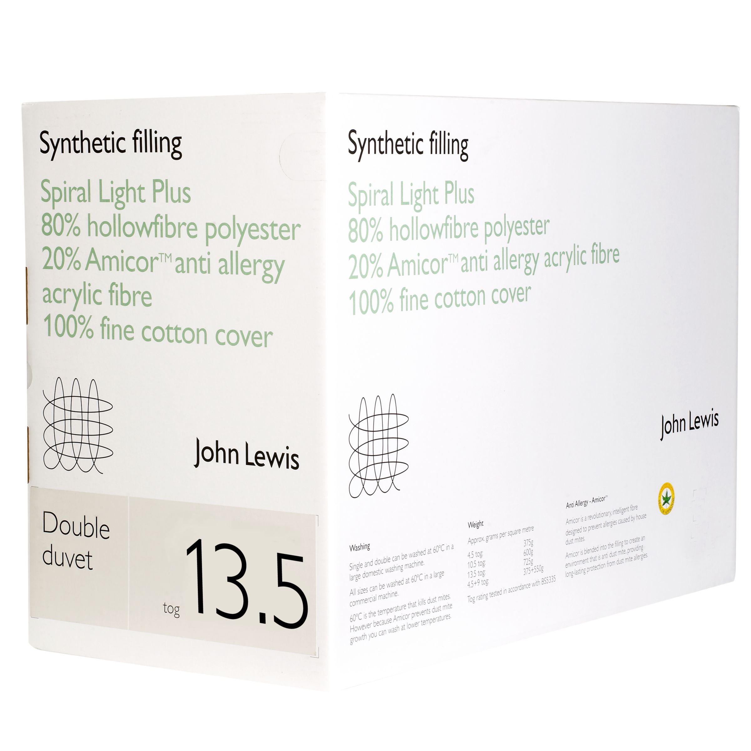 John Lewis Spiral Light Polyester Hollowfibre Duvet 13.5 Tog All Seasons Super Kingsize