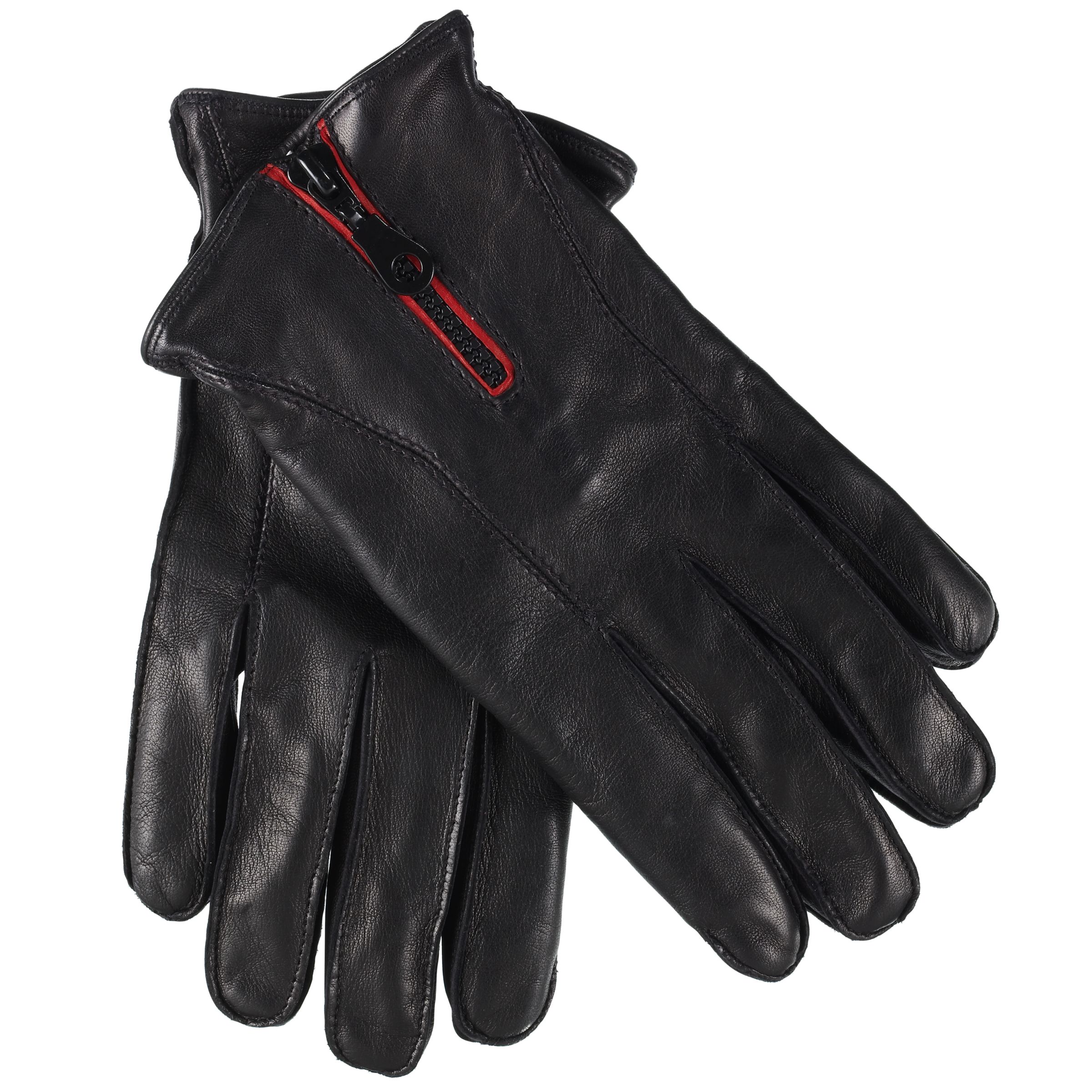 John Lewis Cashmere Lined Zip Back Leather Gloves, Black, Medium