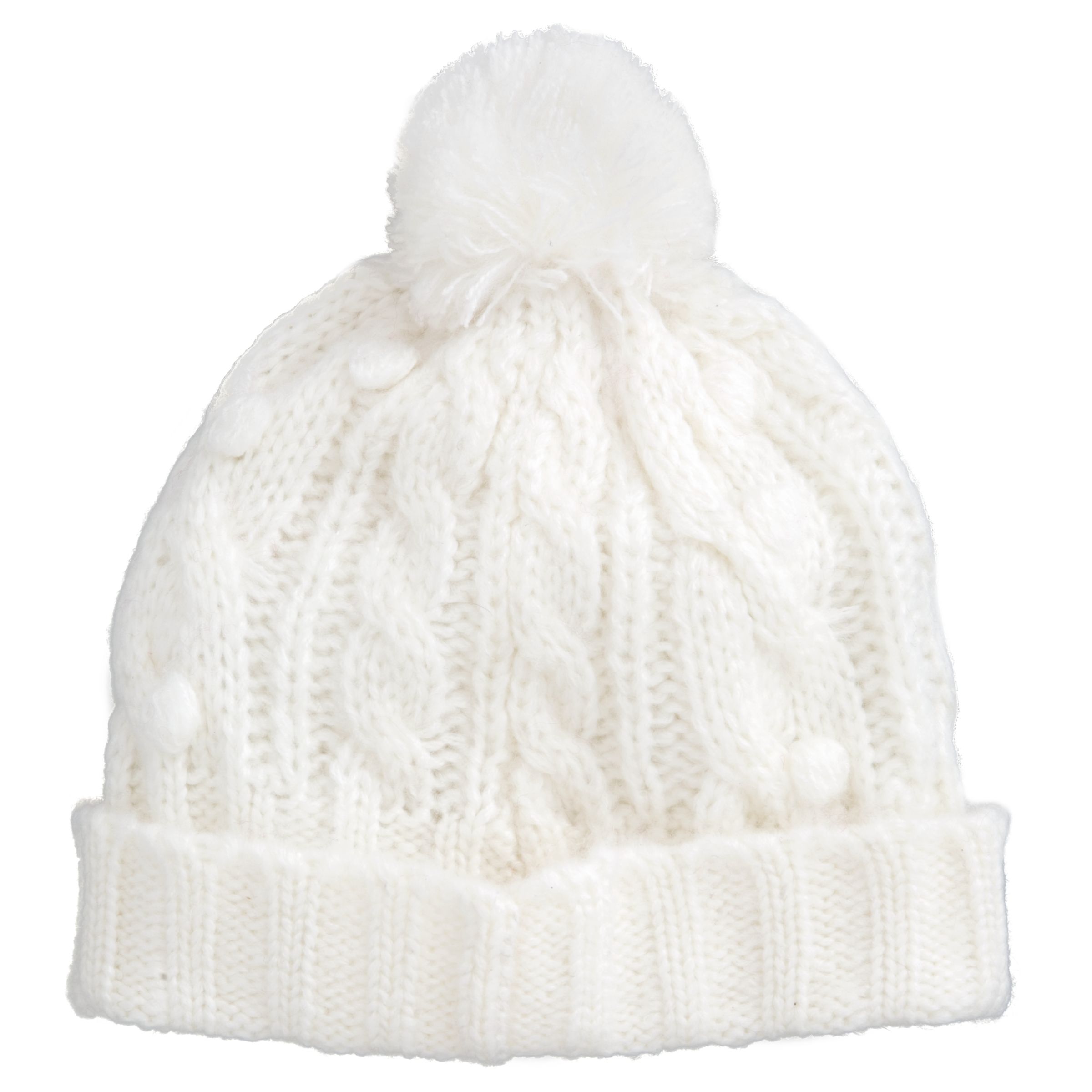 John Lewis Cable Knit Bobble Hat Cream 52cm