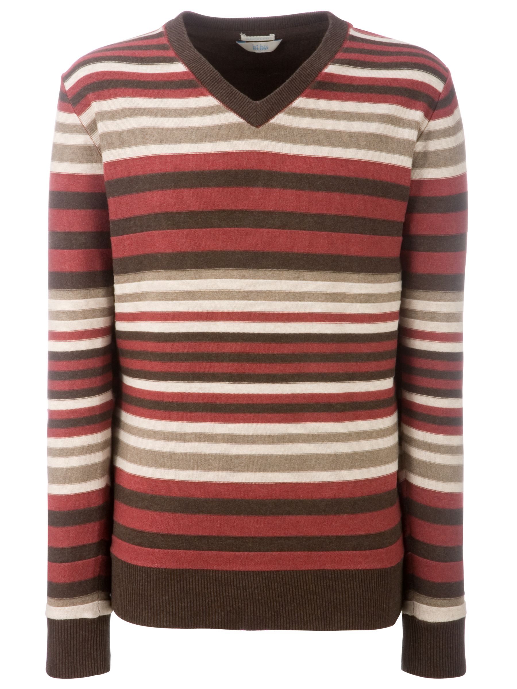 Fat Face Reef Stripe V Neck Knit RedBrown Extra Extra Large