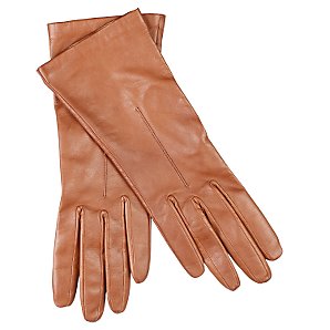John Lewis Leather/Silk Gloves, Cognac, Size 6H/Small