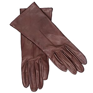 John Lewis Silk Lined Leather Gloves, Wine, Size 7H/Large