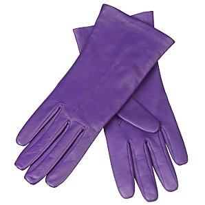 John Lewis Silk-Lined Leather Gloves, Violet, Medium