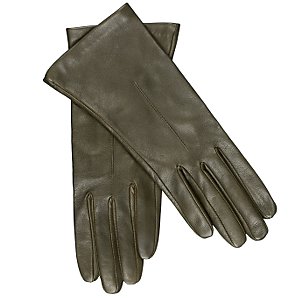 John Lewis Silk Lined Leather Gloves, Olive, Size 6H/Small