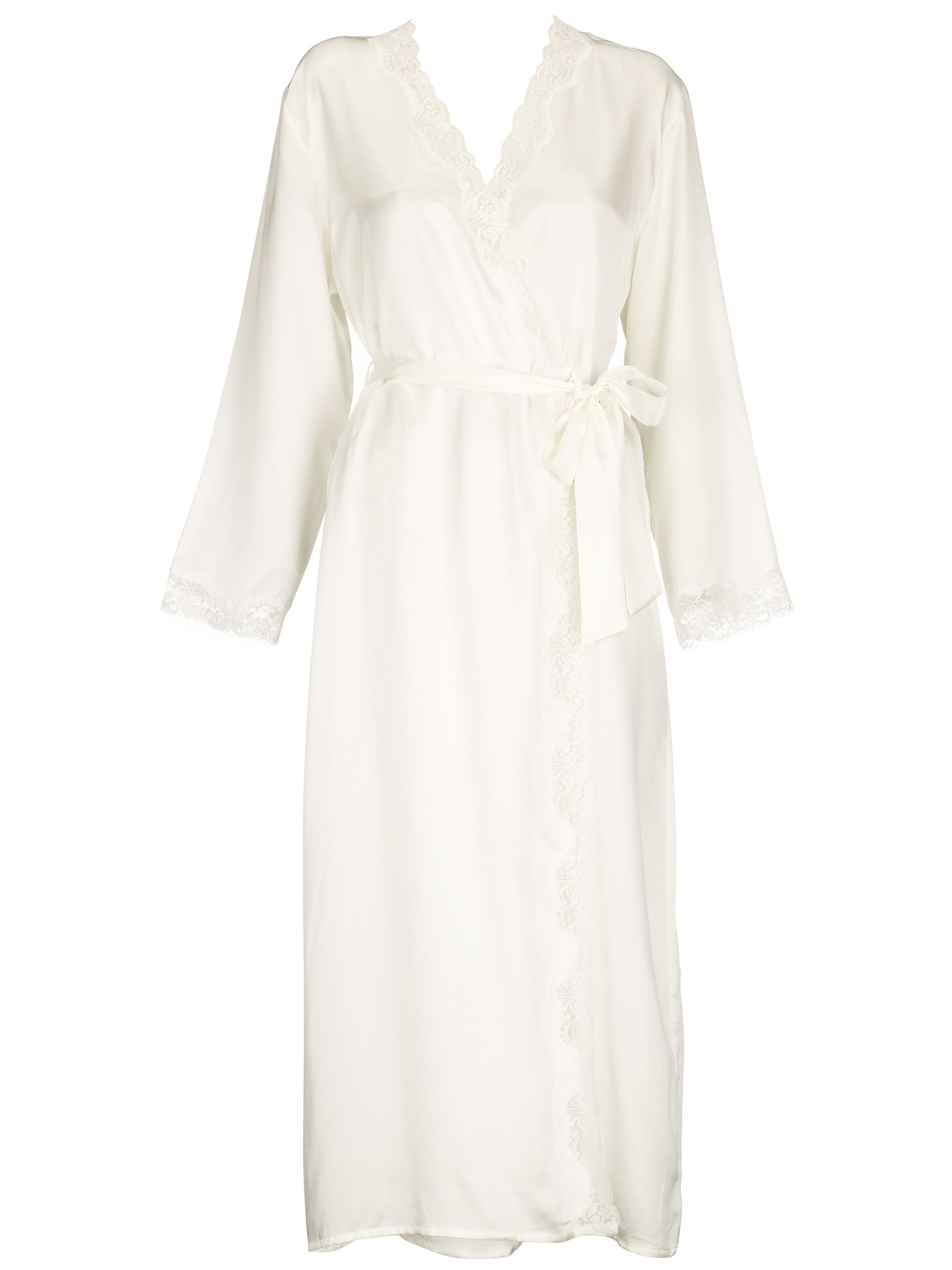 John Lewis Classic Silk and Lace Robe Ivory Size 16