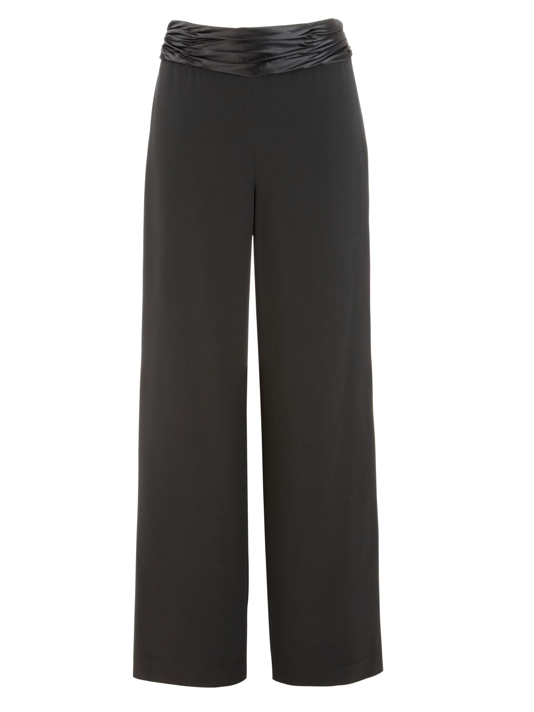 John Lewis Satin Trimmed Crepe Trousers, Black, Size 8