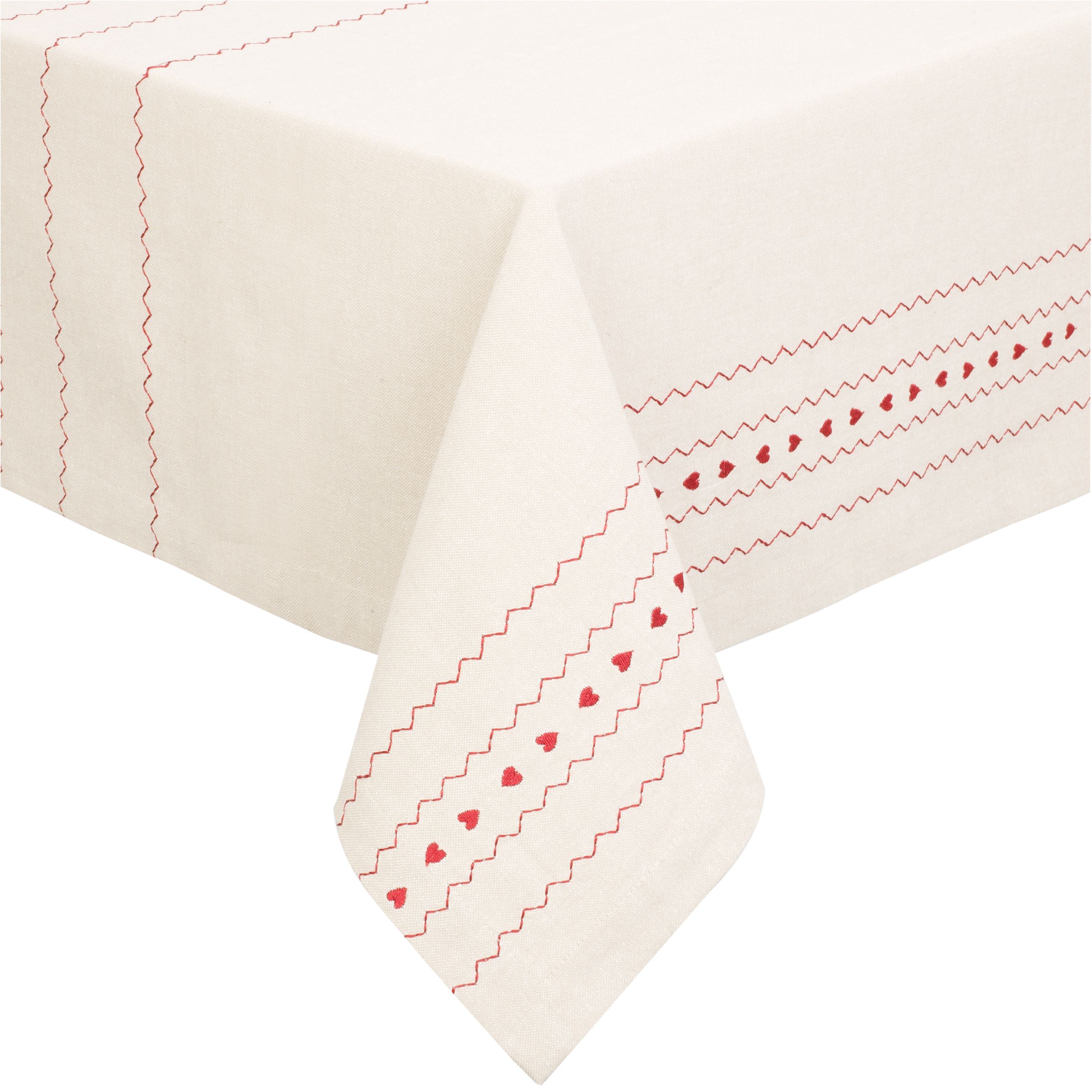 John Lewis Hearts Tablecloths Natural Red W140 x L180cm