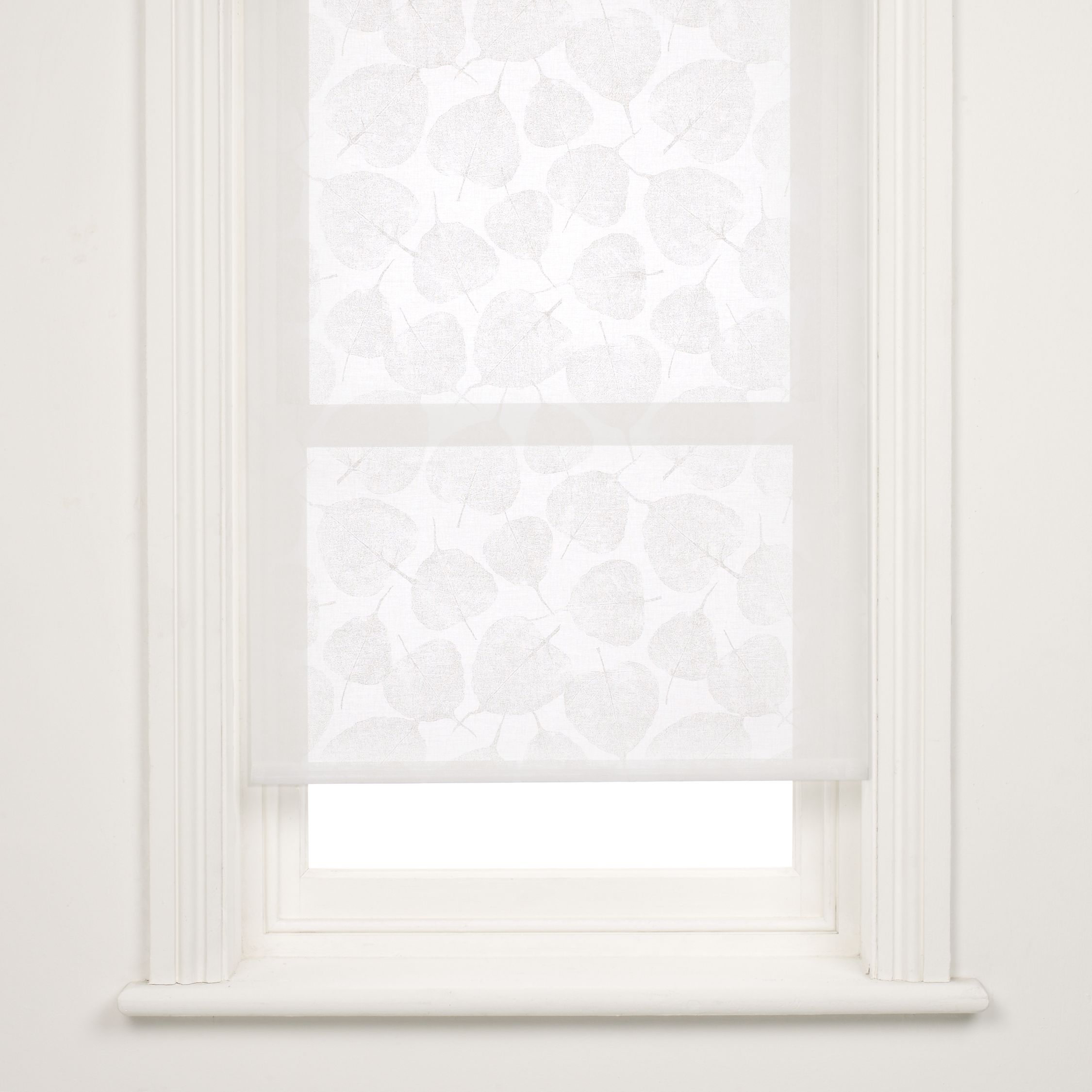 John Lewis Leaf Sheer Roller Blind, White, W122cm