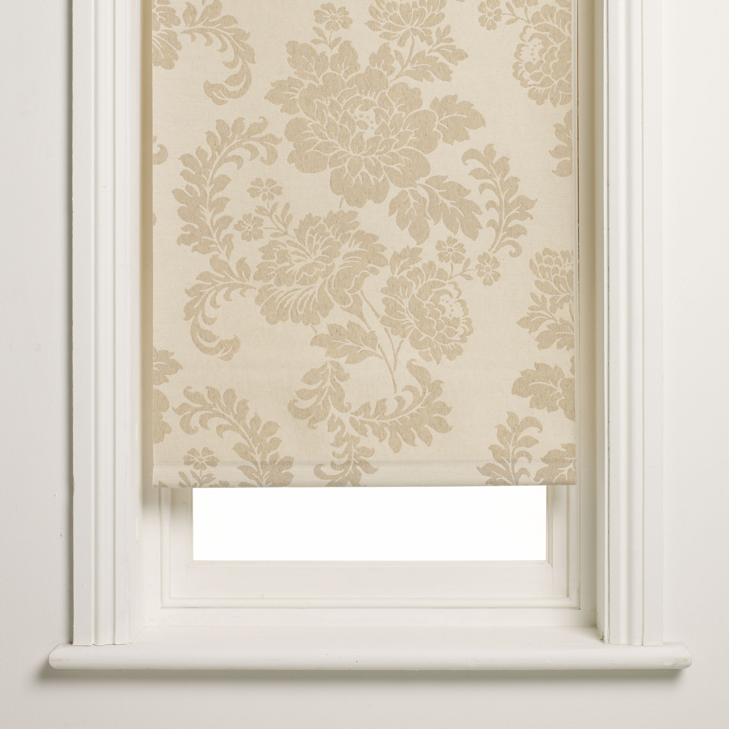 John Lewis Damask Floral Roller Blind, Bone, W61cm