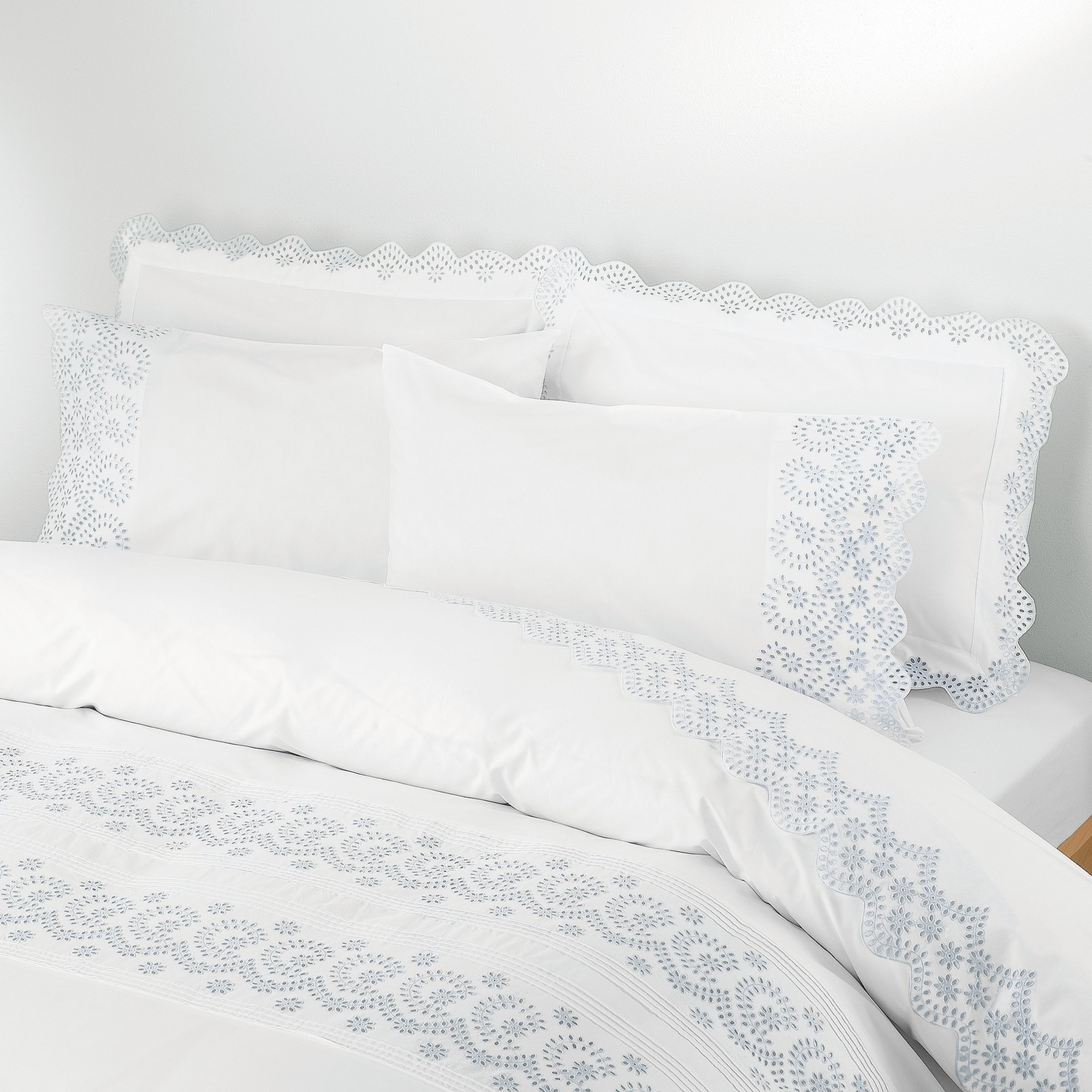John Lewis Eleanor Pillowcases, White / Blue 