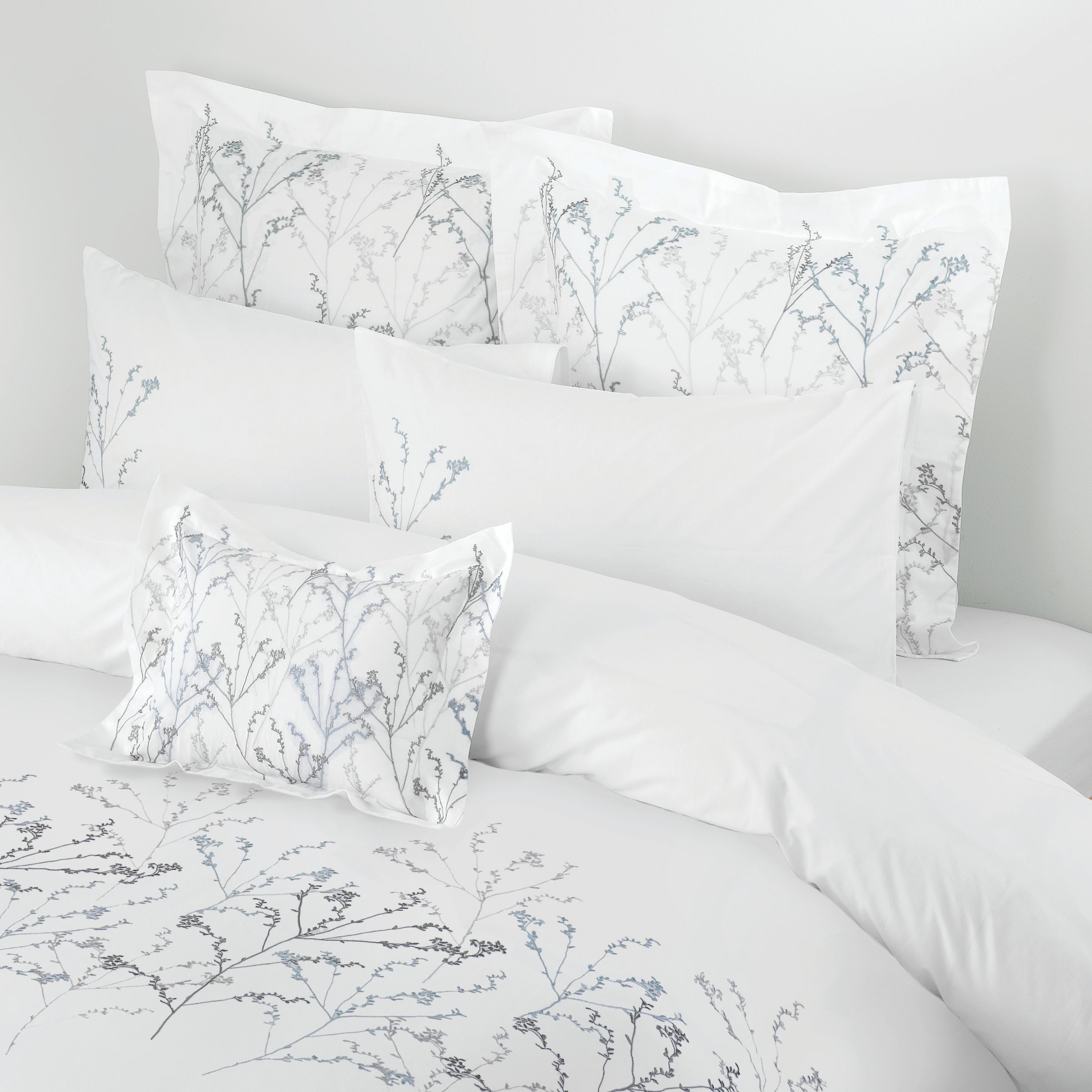 John Lewis Francesca Pillowcases, White / Blue