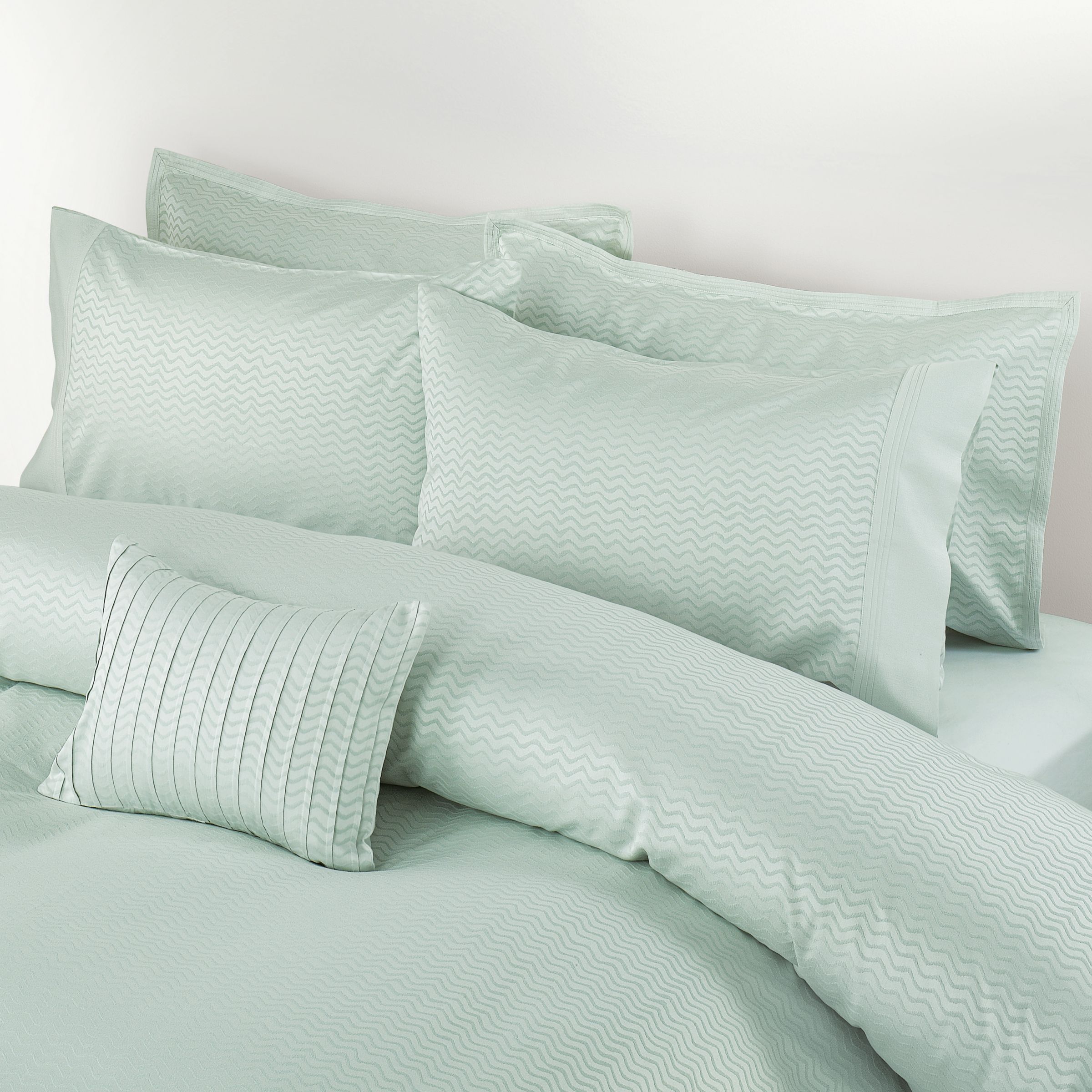 John Lewis Jacquard Wave Pillowcases, Eau de Nil
