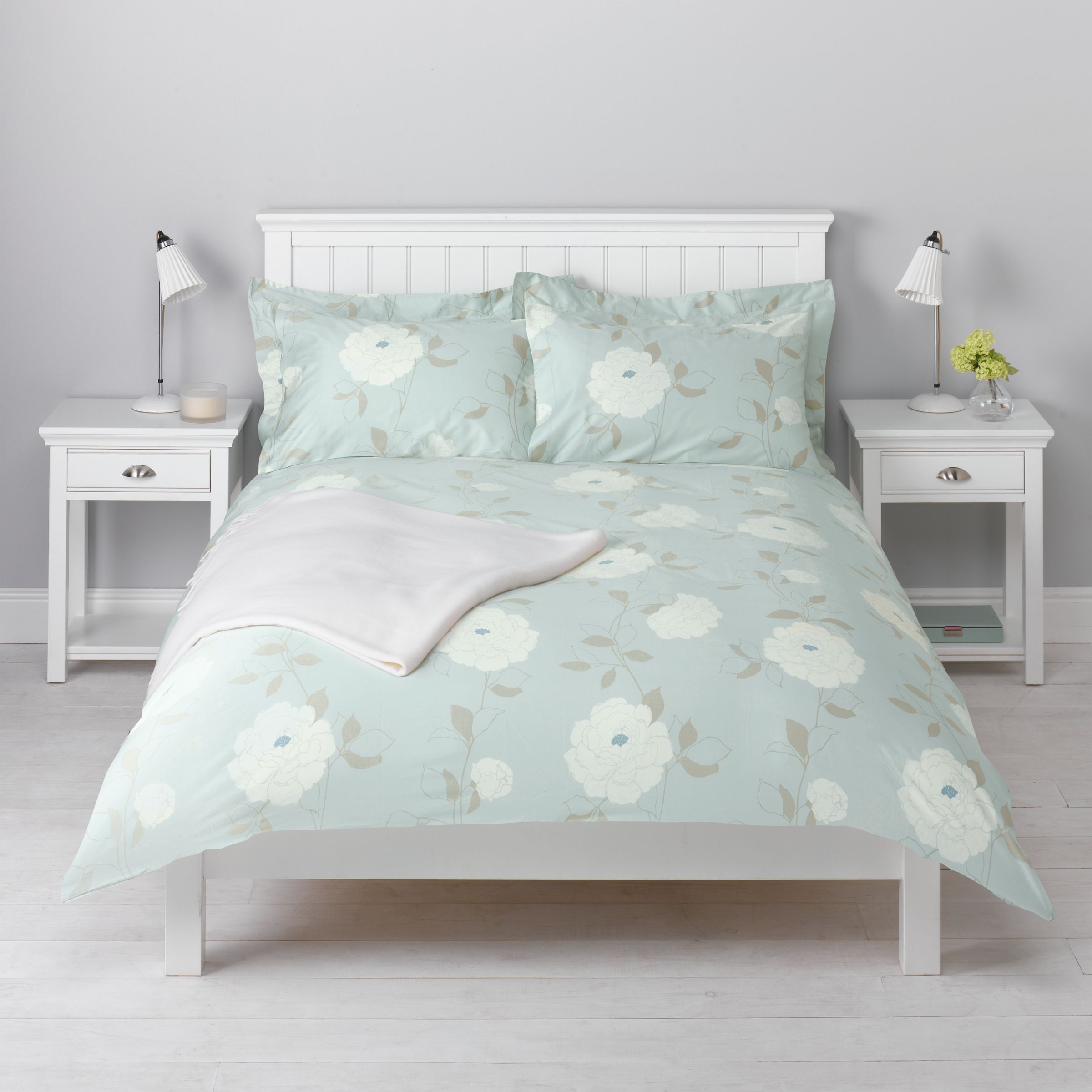 John Lewis Peony Duvet Covers, Eau de Nil