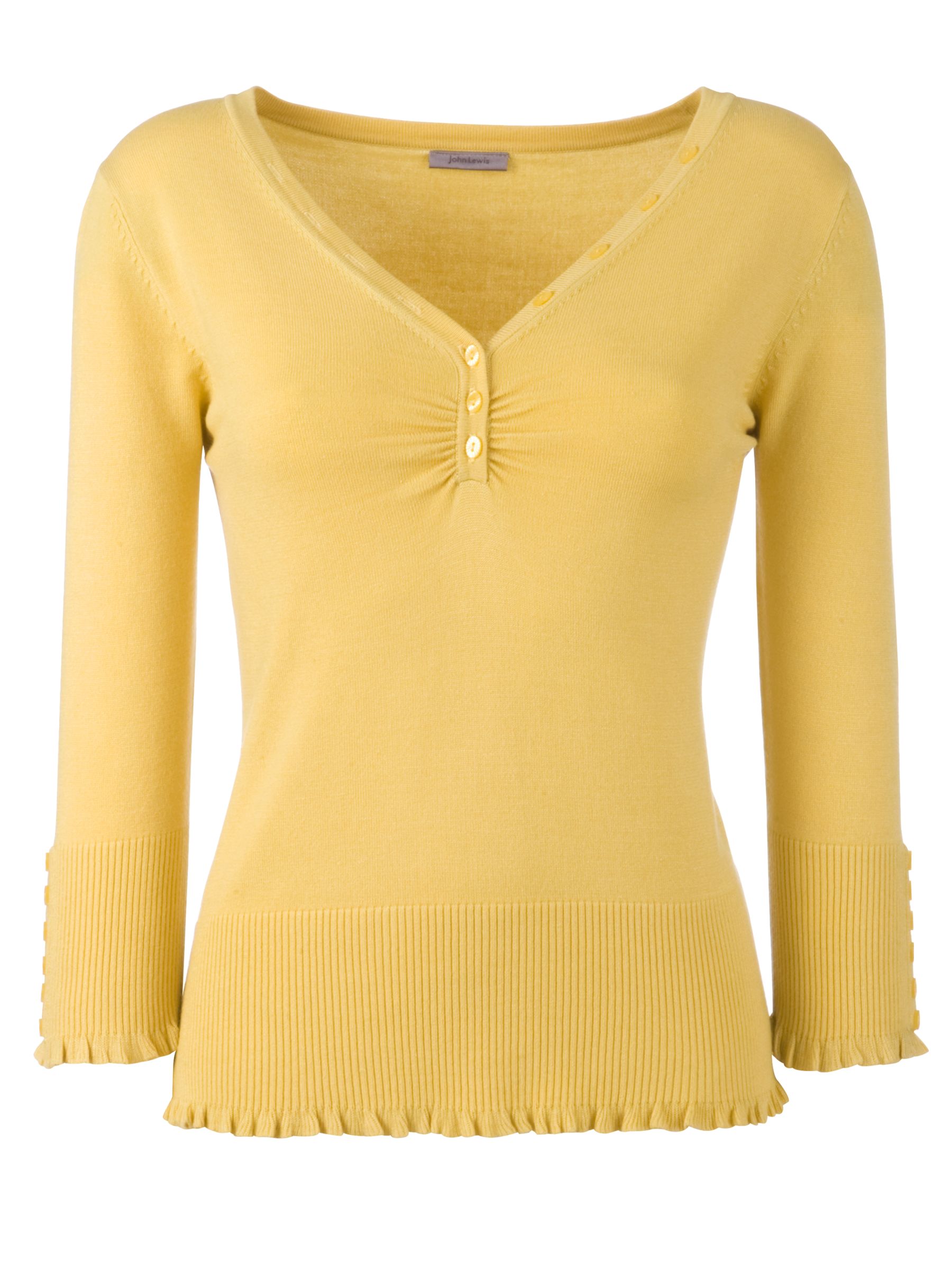 John Lewis Ruffle V-Neck Jumper, Yellow, Size 18