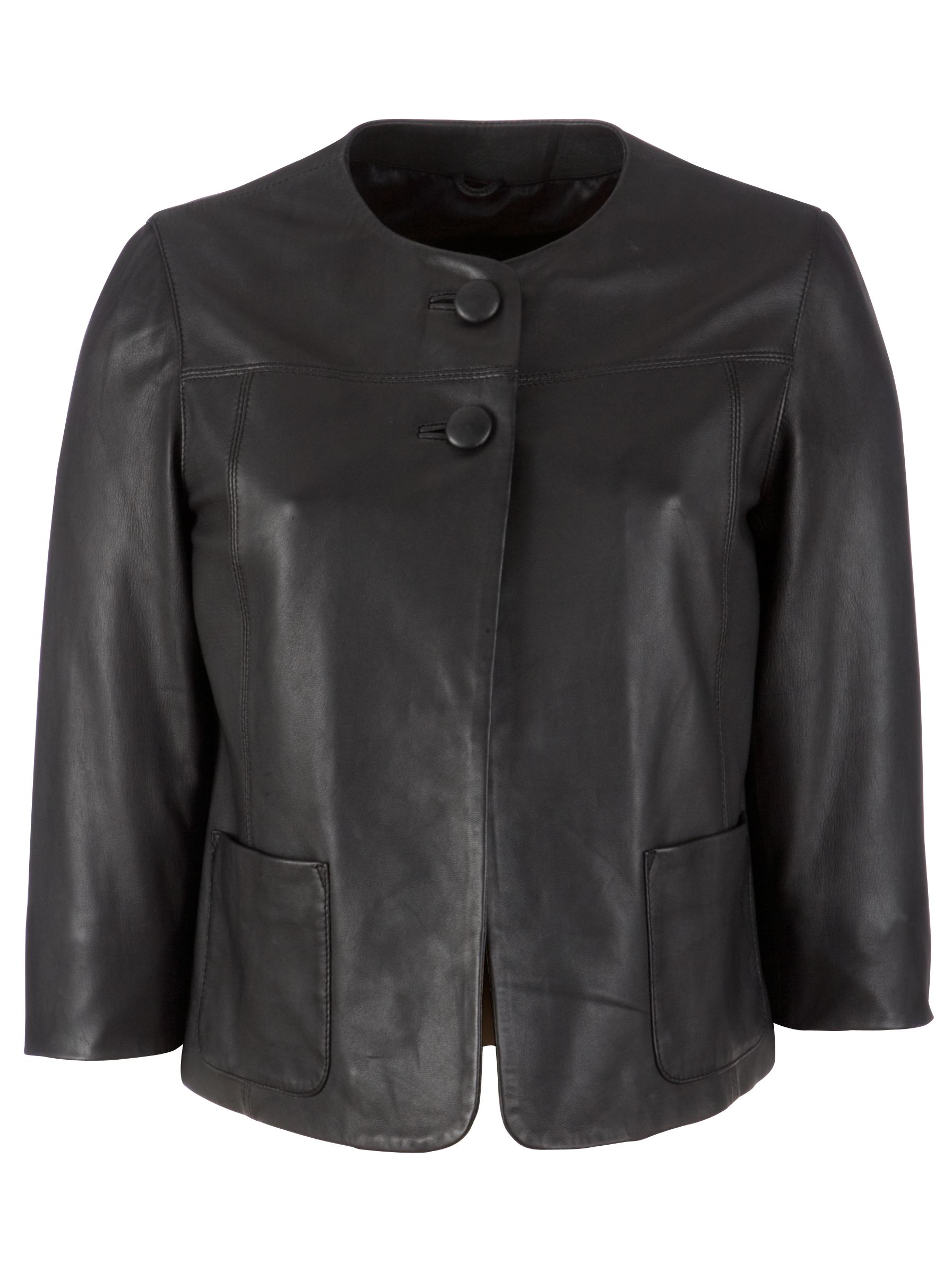 John Lewis Collarless Jacket Leather Jacket Black Size 18