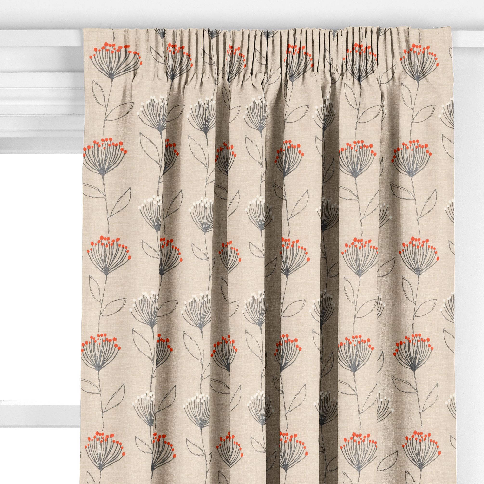 Banksia Pencil Pleat Curtains, Flame