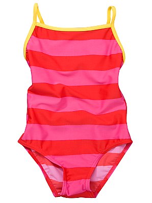 John Lewis Block Stripe Swimsuit, Pink, 8-9 Years