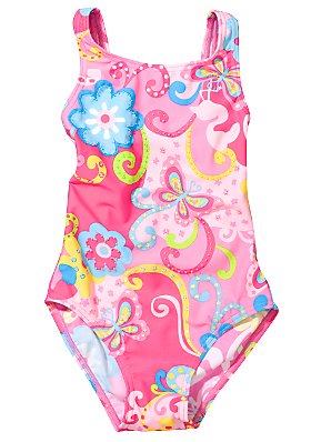 John Lewis Printed Swimsuit, Pink/Multicoloured,