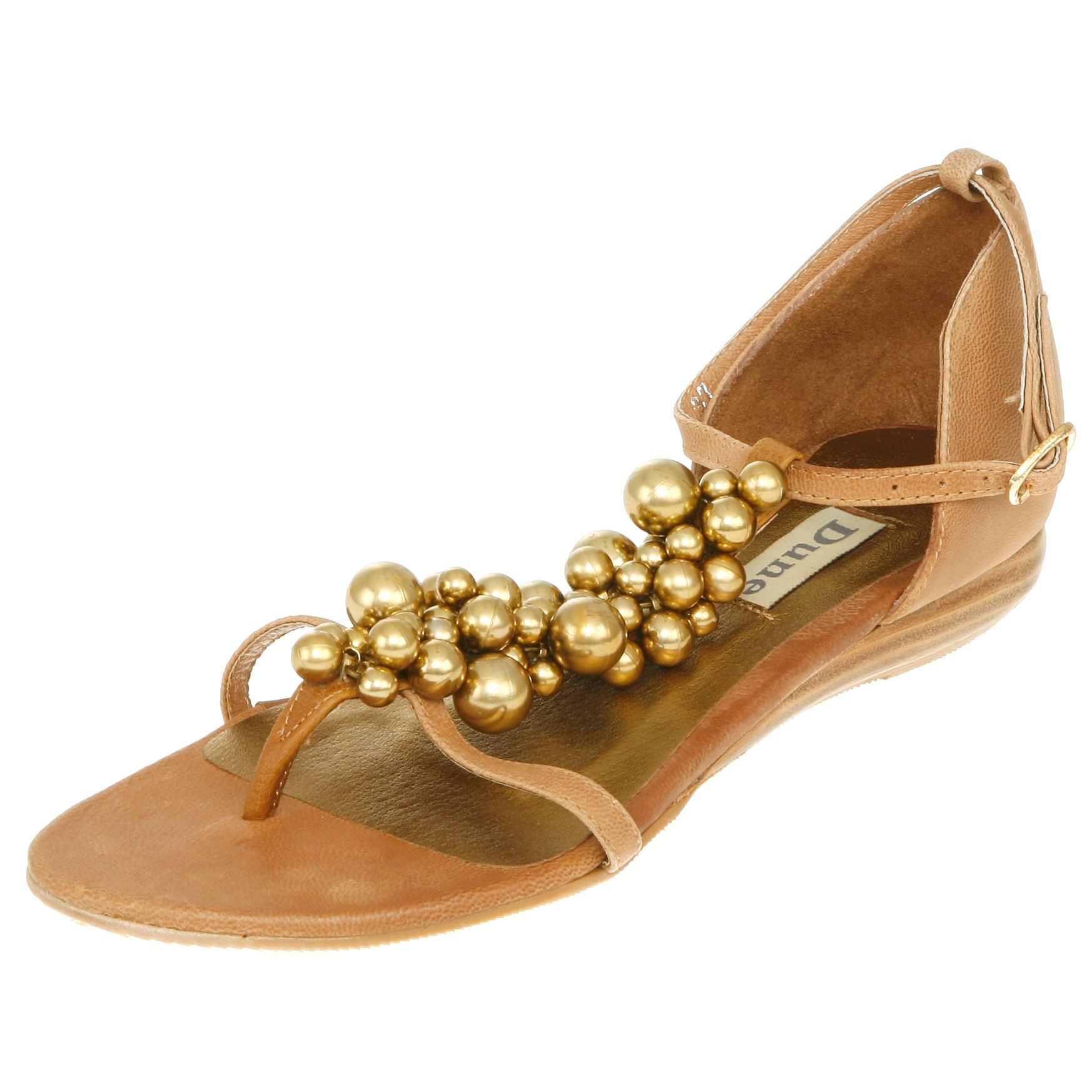 Dune Hobart Ball Detail Flat Sandals, Gold, Size 740 | John Lewis's ...