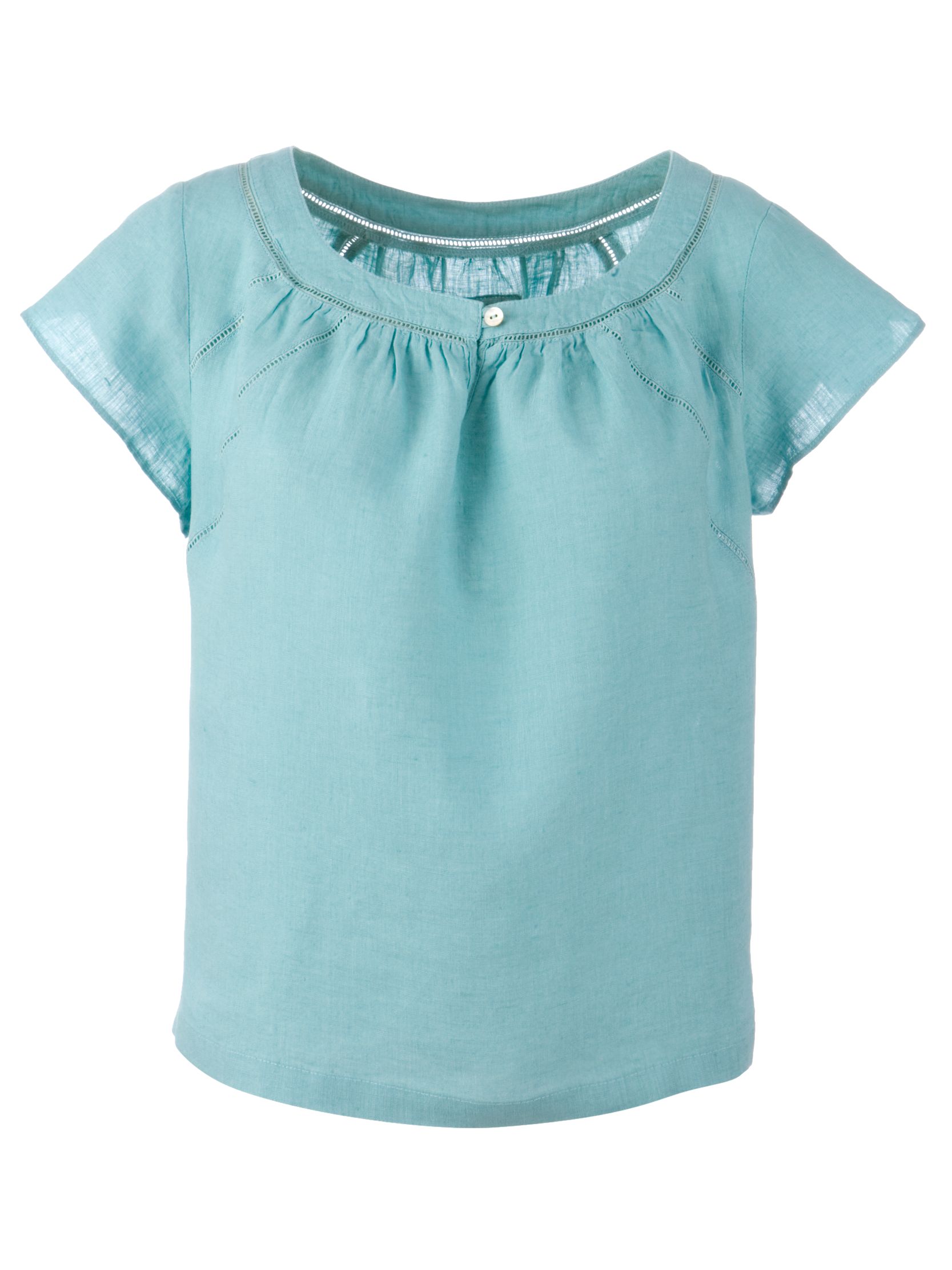 John Lewis Faggoting Trim Blouse, Blue, Size 10