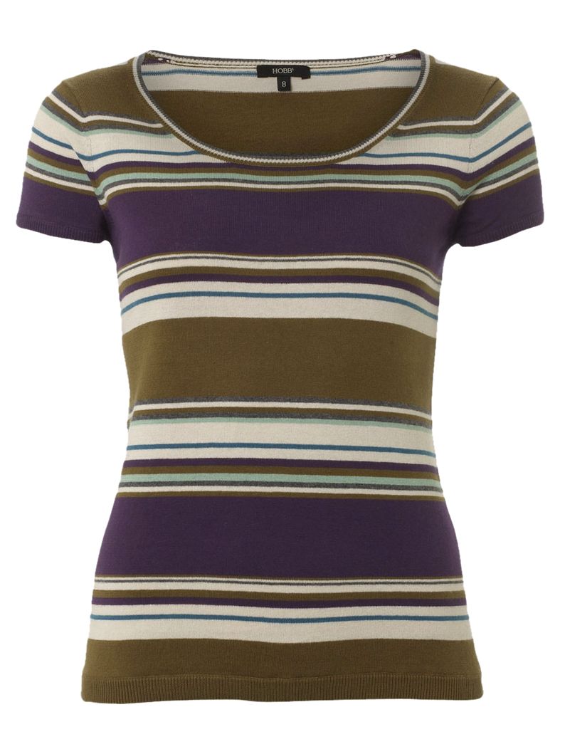 Scoop Neck Stripe T-Shirt, Aubergine, Size