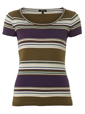 Scoop Neck Stripe T-Shirt, Aubergine, Size