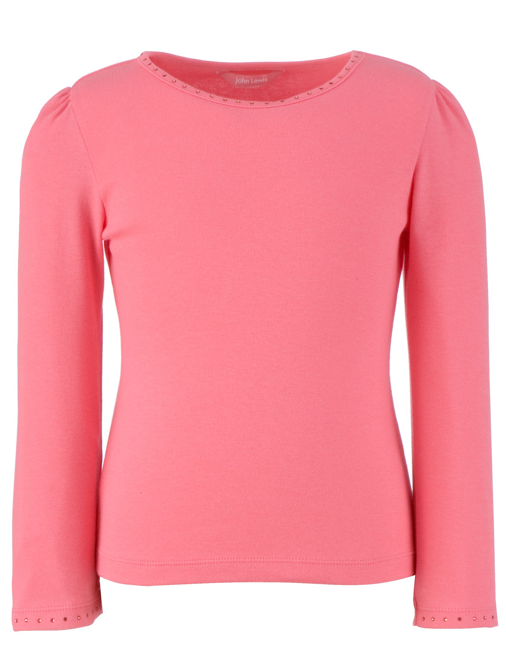 John Lewis Sparkle Long-Sleeved T-Shirt, Pink, 4