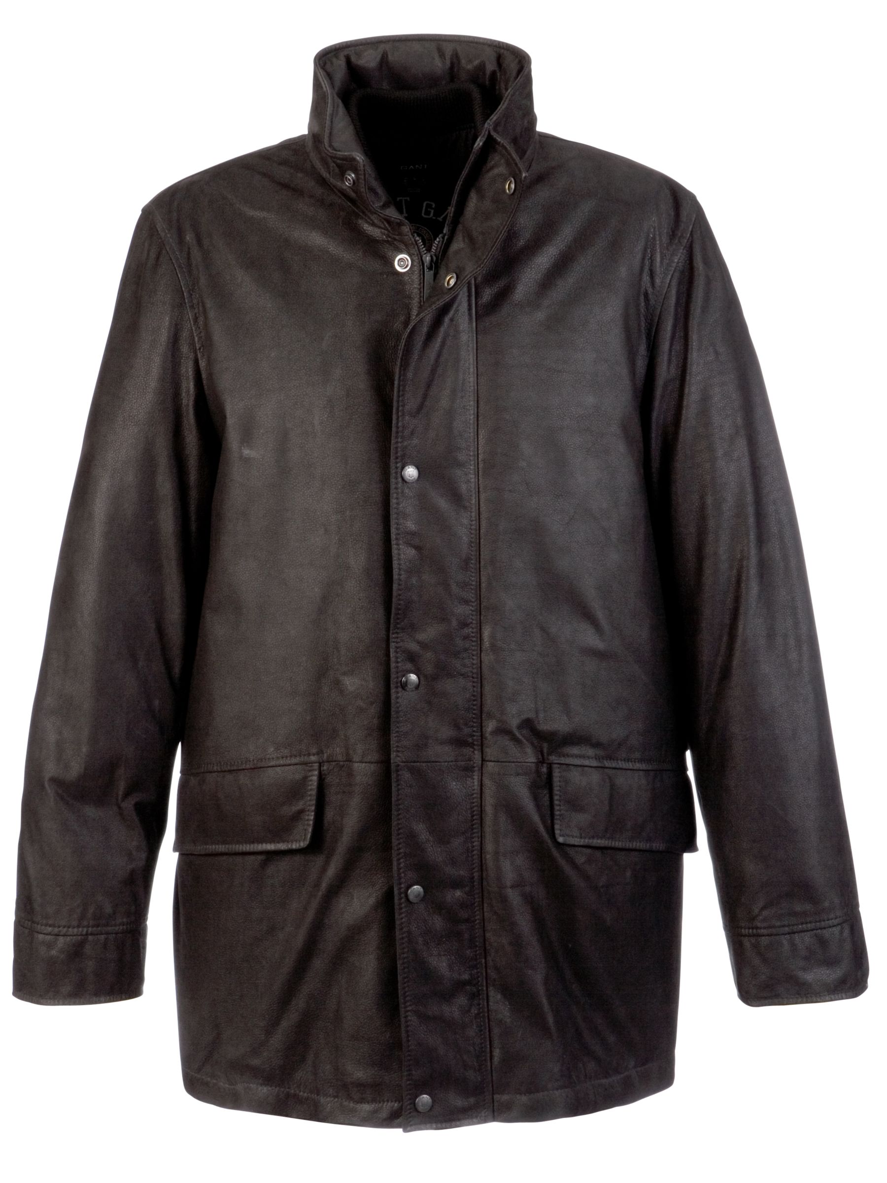 Gant Leather Double Decker Coat, Black at John Lewis