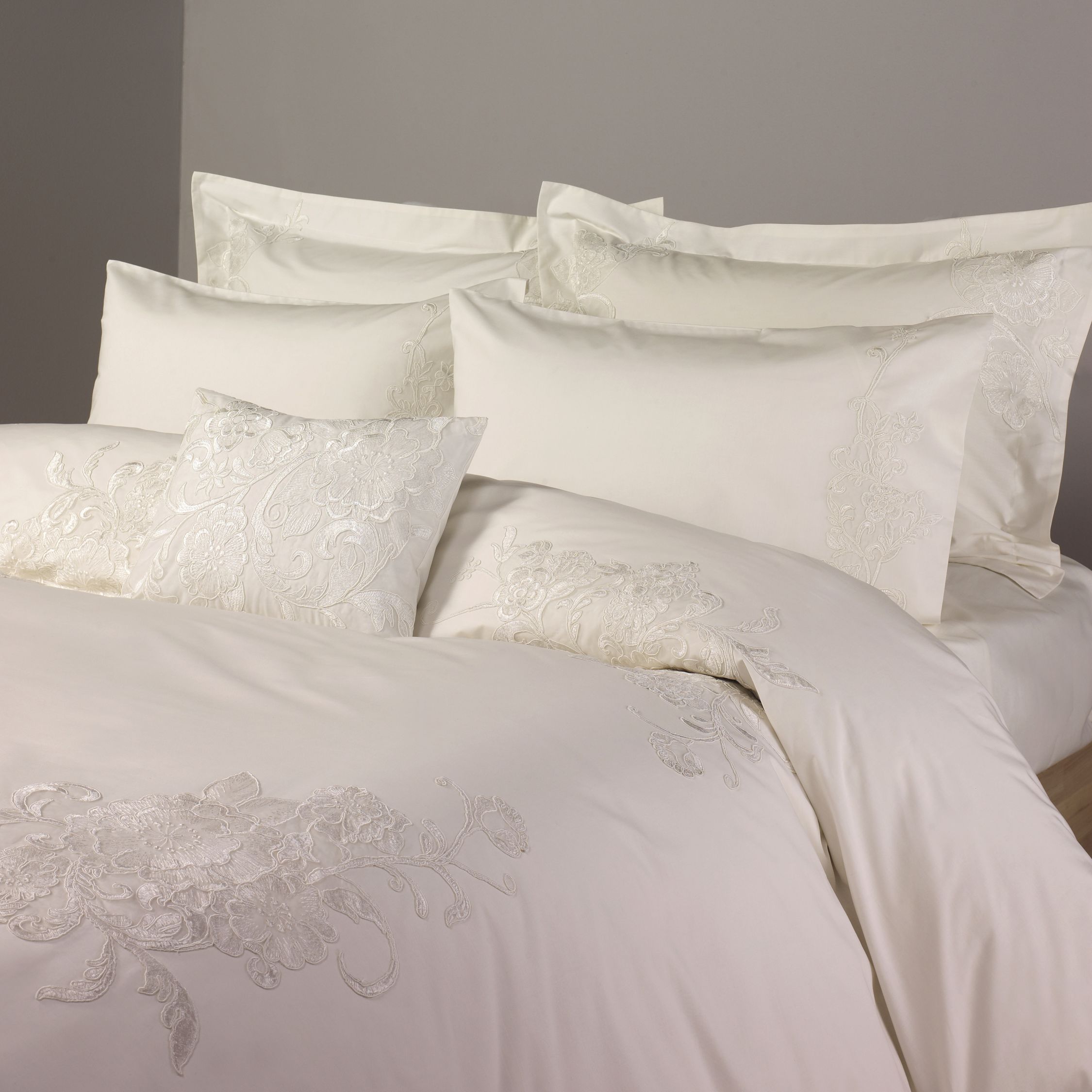 John Lewis Floriana Duvet Cover, New Cream,