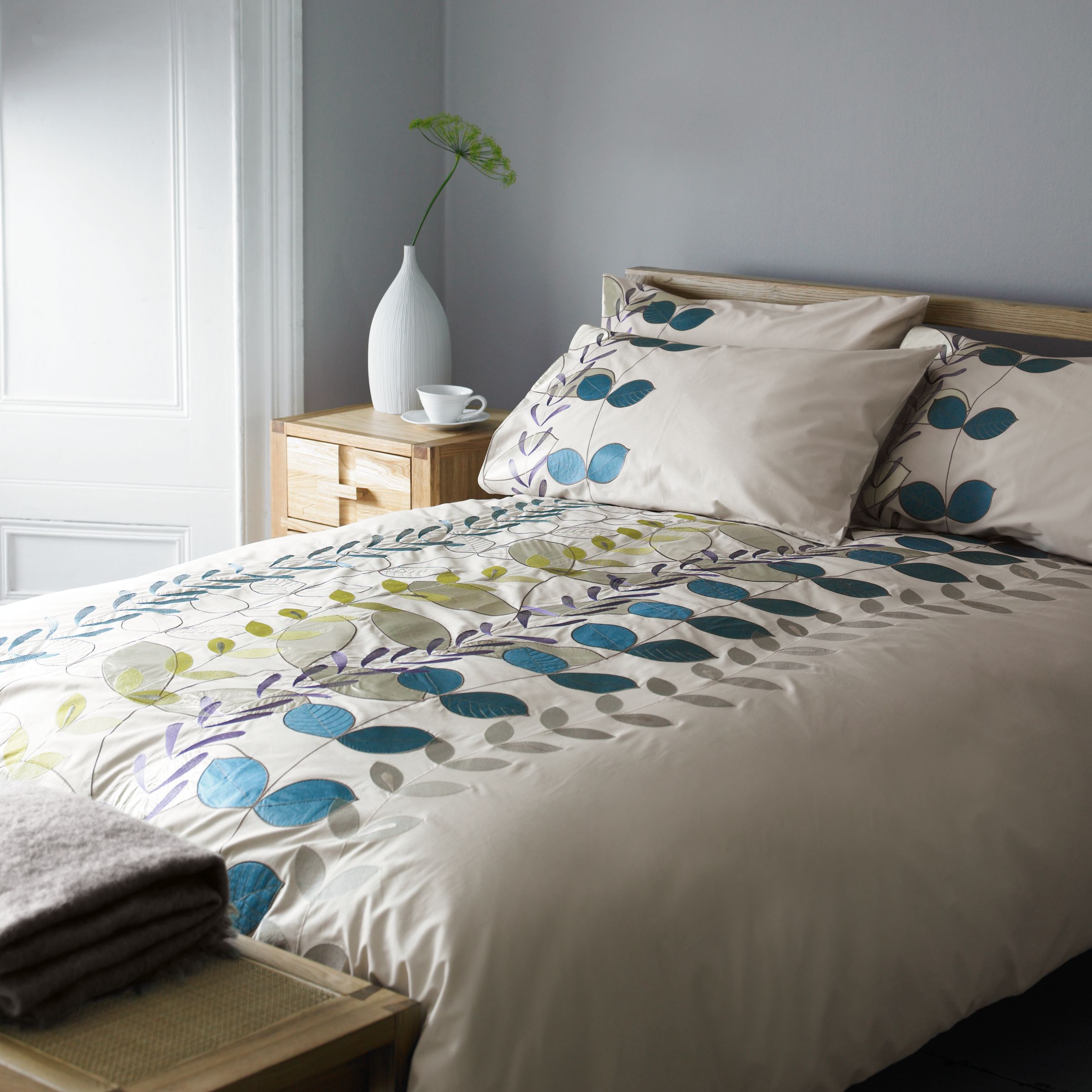 John Lewis Evania Duvet Cover, Parchment / Teal,