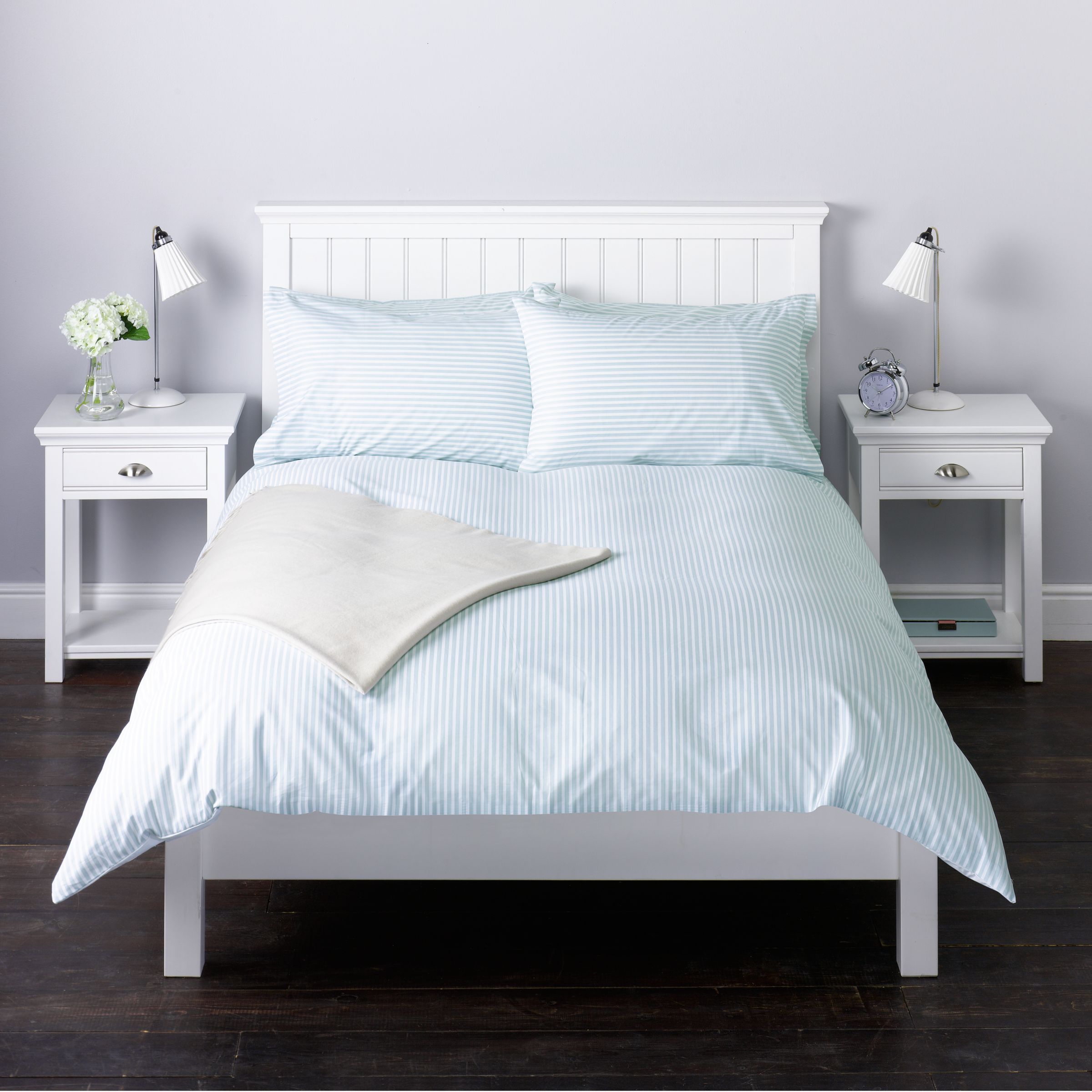 Hampton Stripe Duvet Cover, Duck Egg,