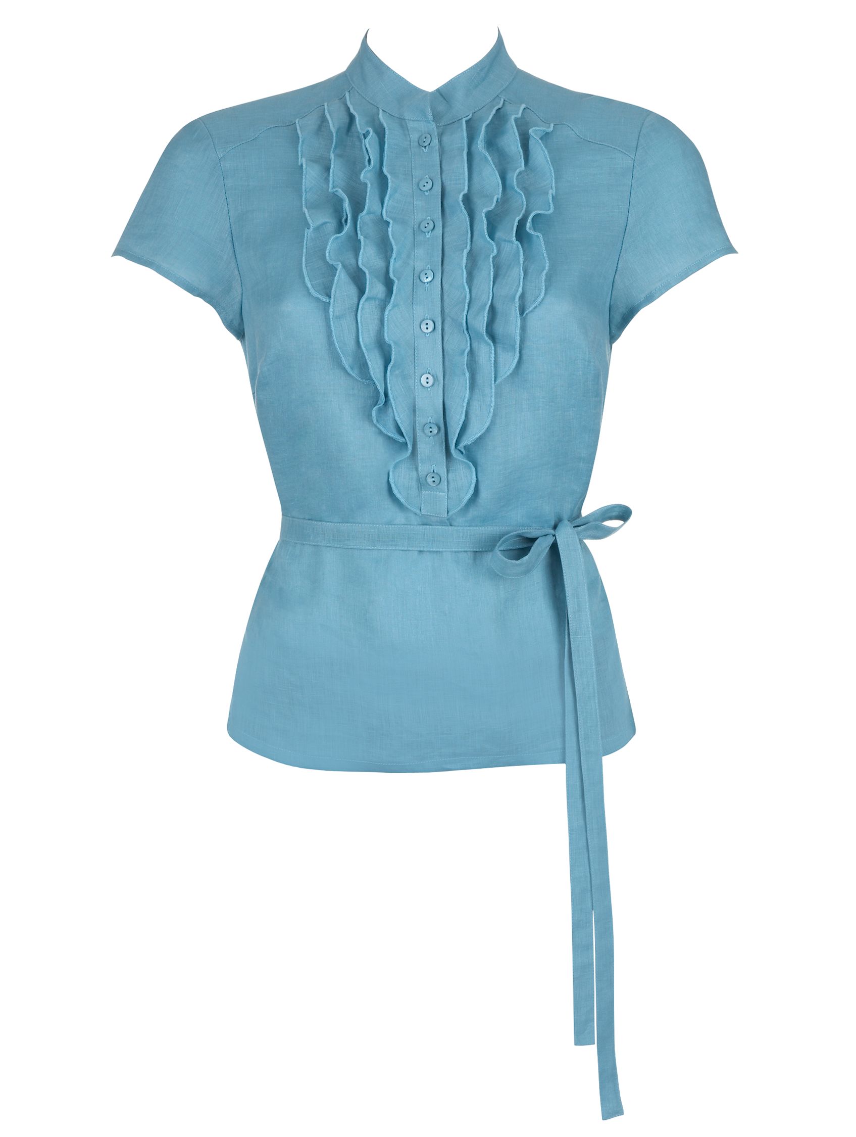 Ruffle Linen Blouse, Pacific,