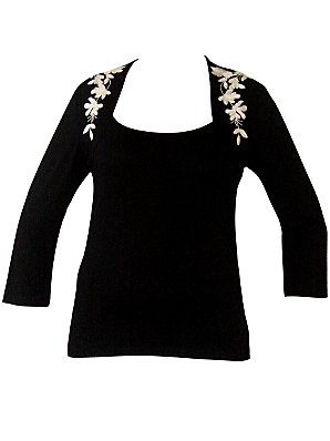 Chesca Embroidered 3/4 Sleeve T-Shirt,