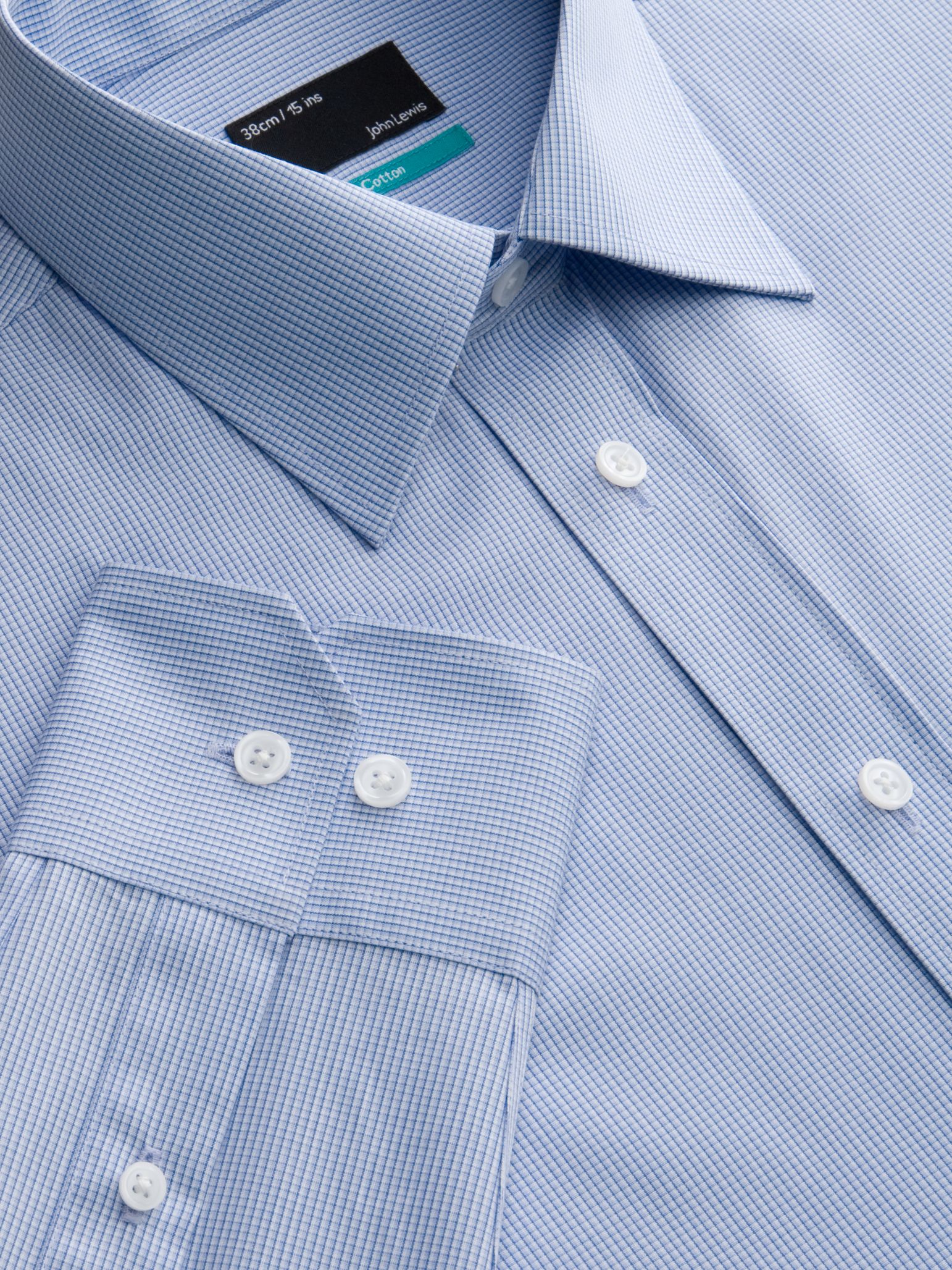 John Lewis Micro Check Shirt  Blue  15"