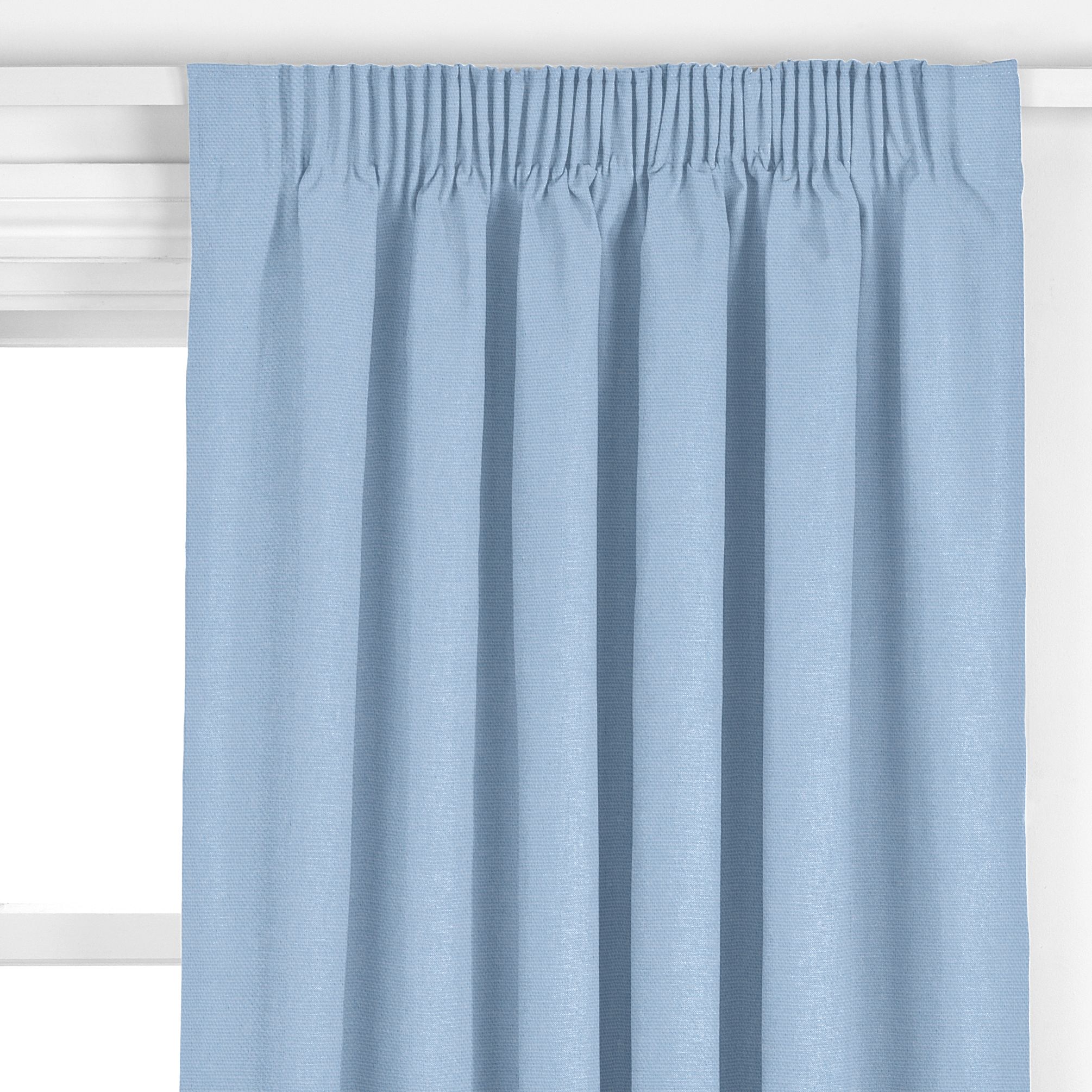John Lewis Value Plain Cotton Pencil Pleat Curtains Sky blue W130 x Drop 136cm