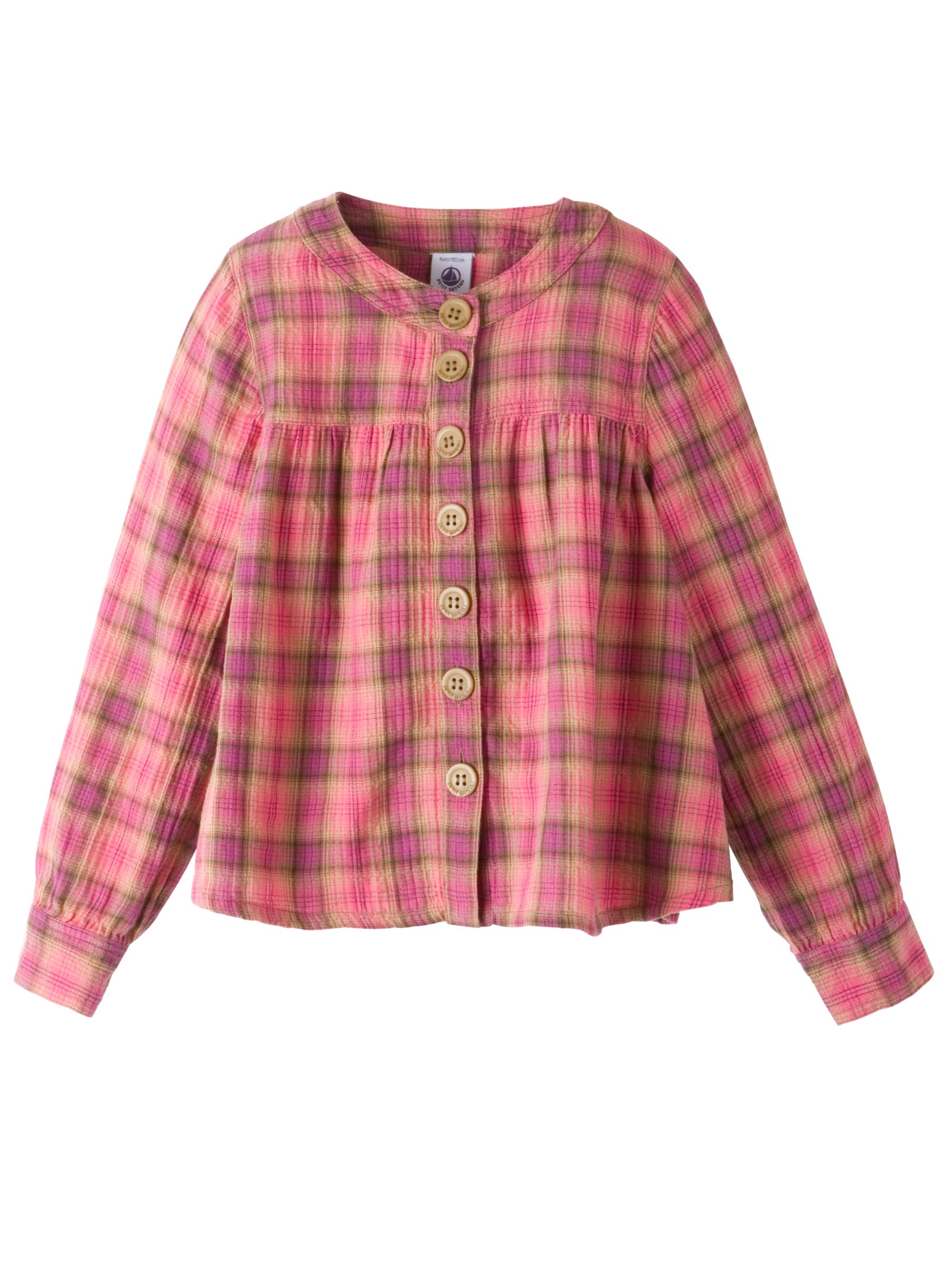 Petit Bateau Check Blouse, Pink, 6 Years