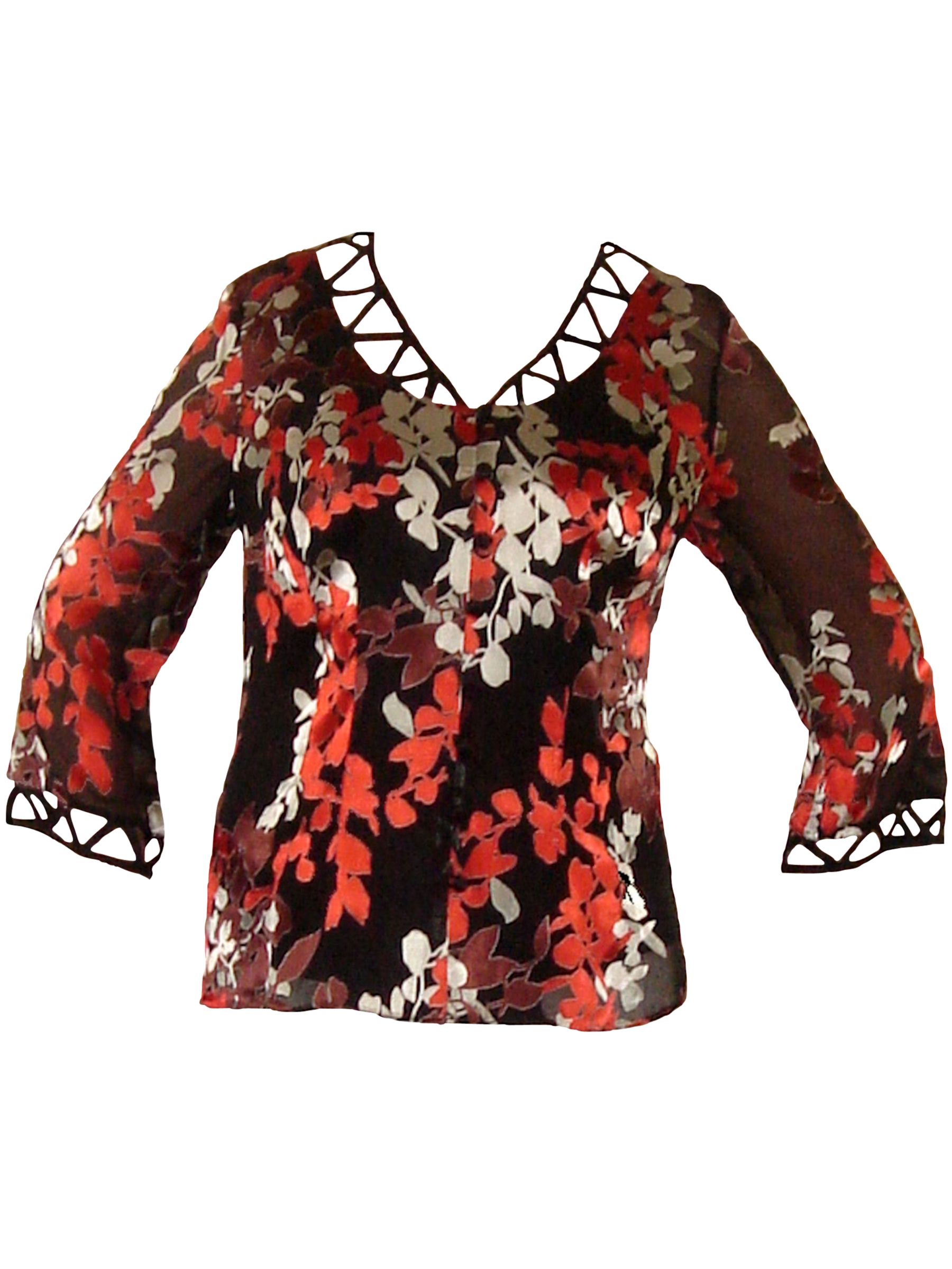 Devoré Blossom Blouse, Black/Orange