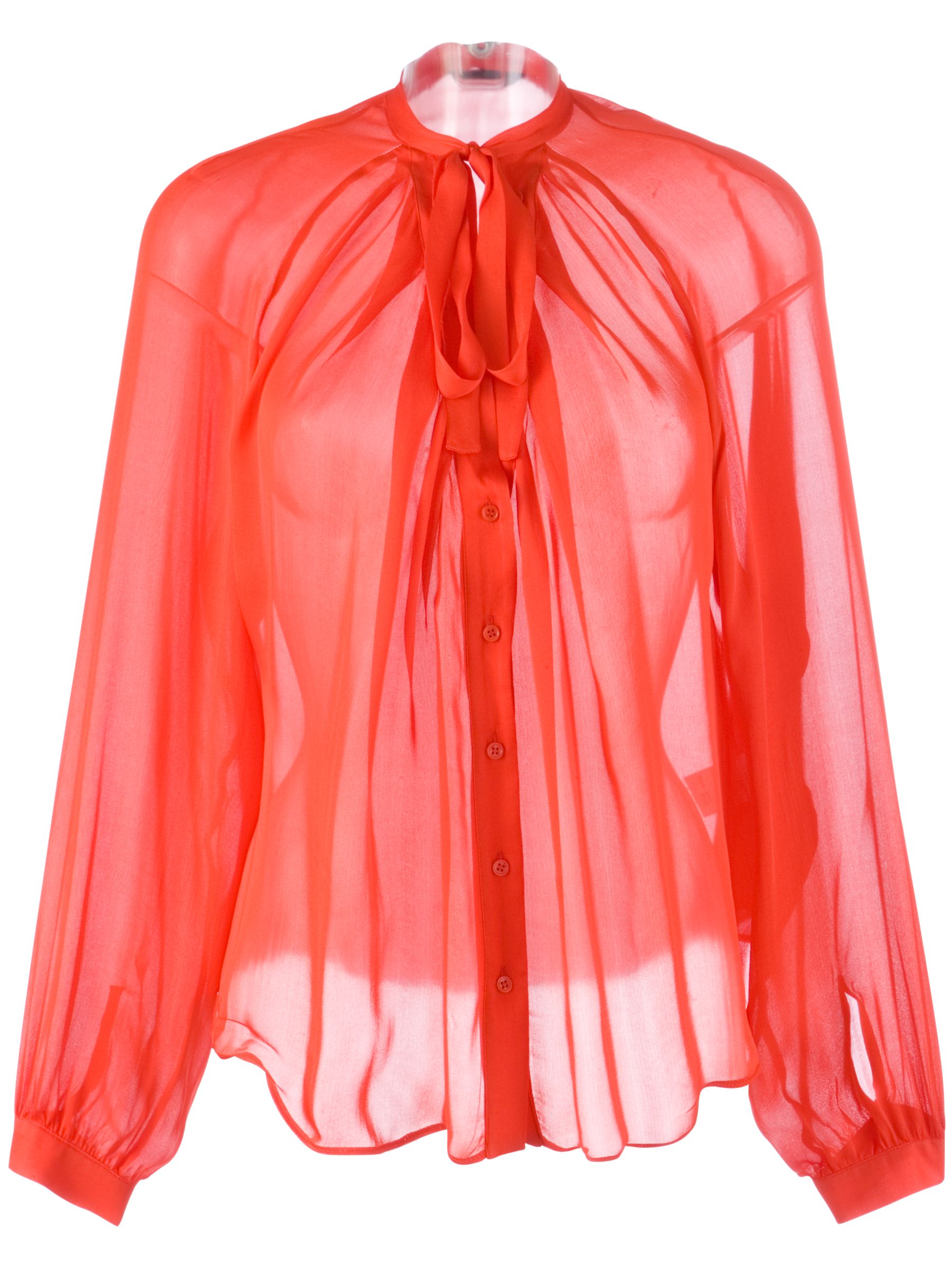 Tara Jarmon Tie Neck Silk Chiffon Blouse, Red, 16