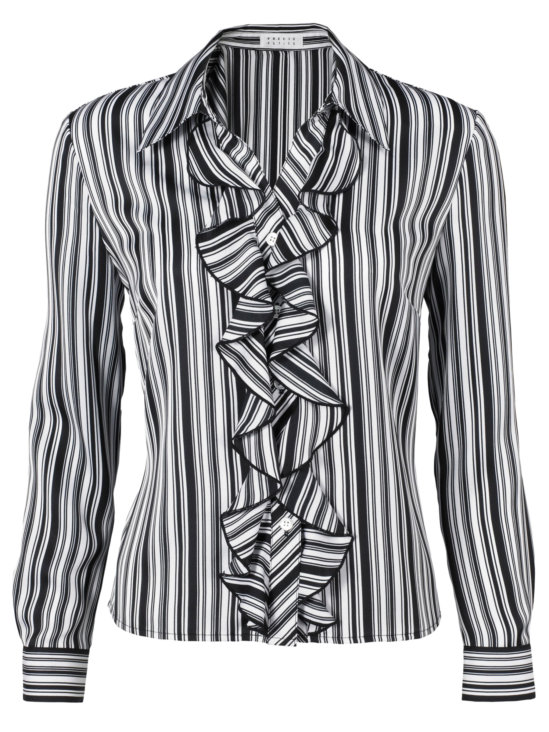 Stripe Ruffle Front Blouse, Black,