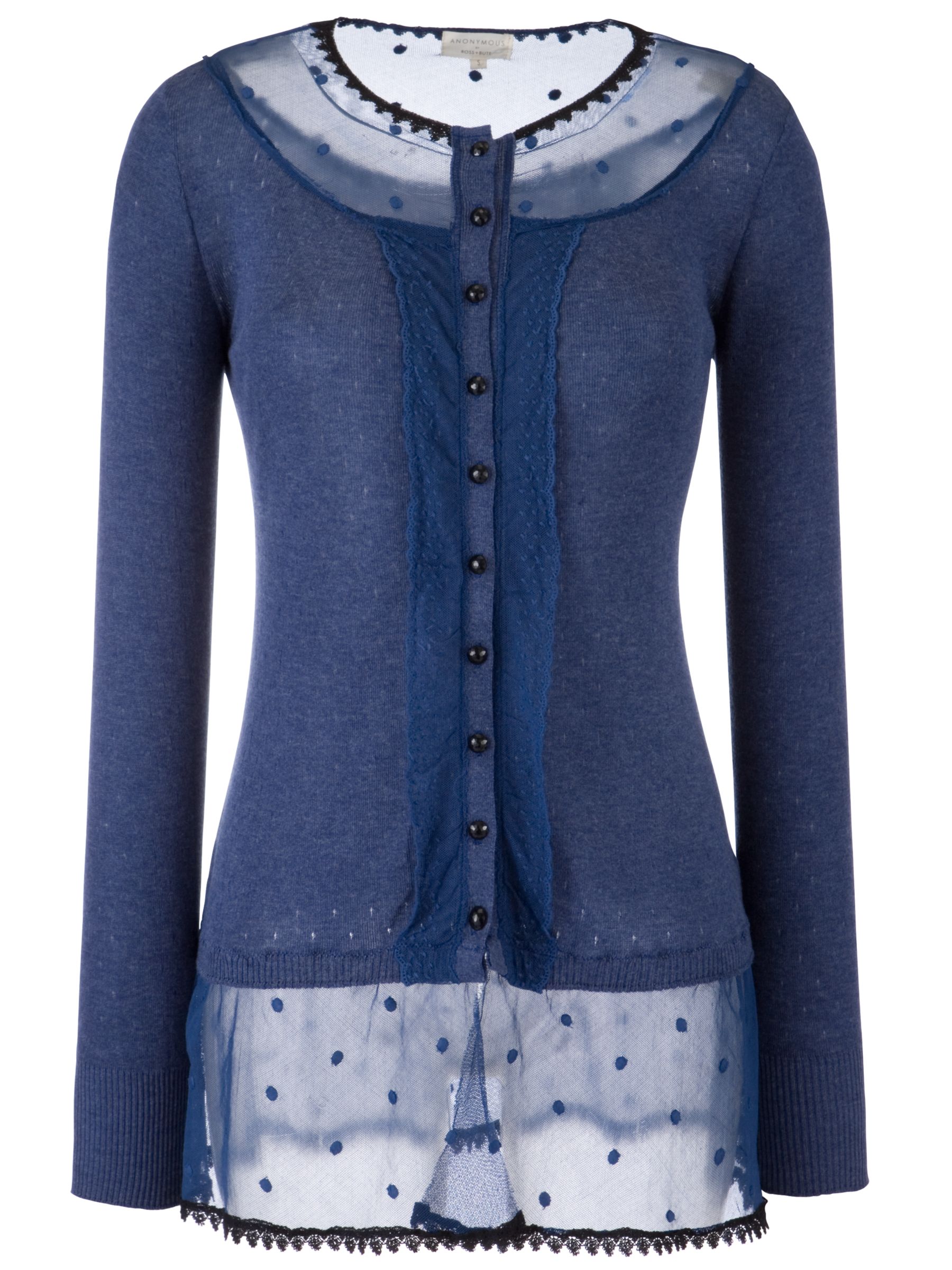 Anonymous by Ross Bute Spot Tulle Long Cardigan Navy S