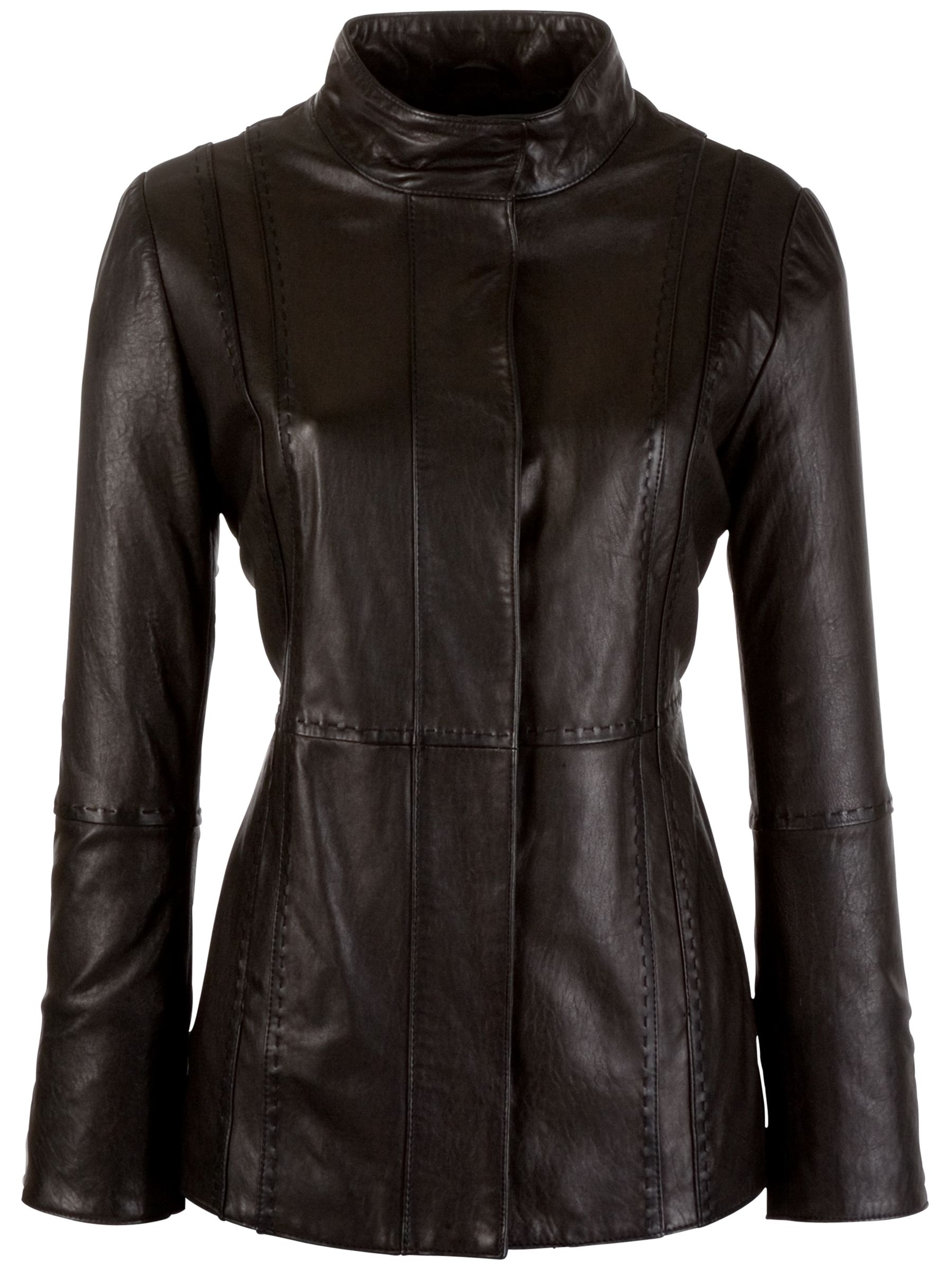 John Lewis Women Leather Funnel Neck Jacket, Black, 14 at John Lewis