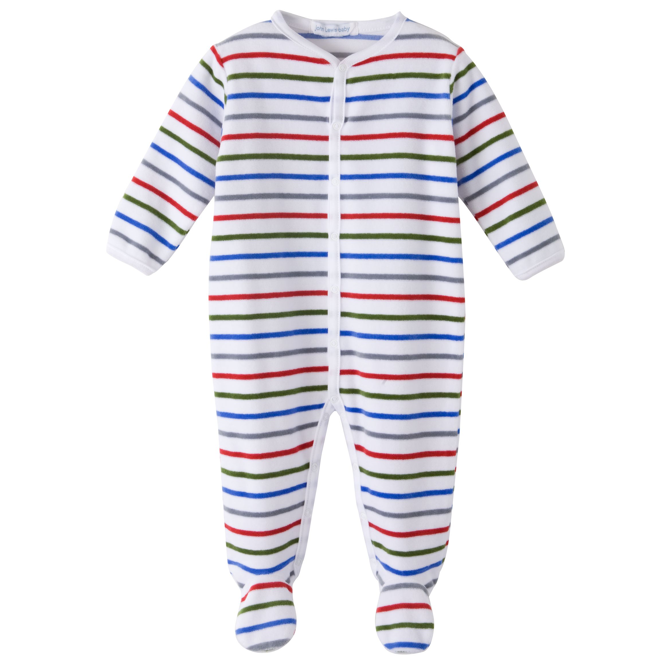 John Lewis Baby Stripe Velour Sleepsuit Multicoloured Newborn