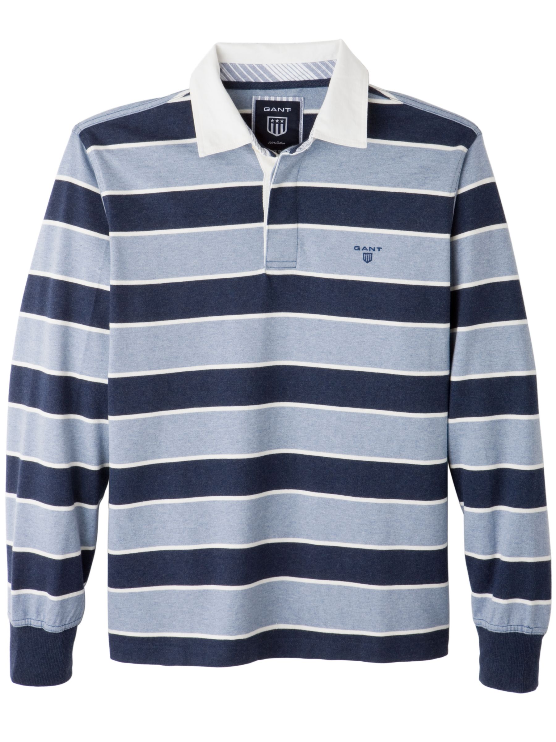 Gant Stripe Cotton Rugby Shirt, Blue, L
