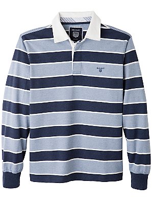Gant Stripe Cotton Rugby Shirt, Blue, L