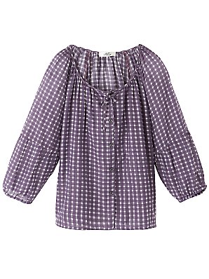 0039 Italy 3/4 Sleeve Check Blouse, Purple, Large
